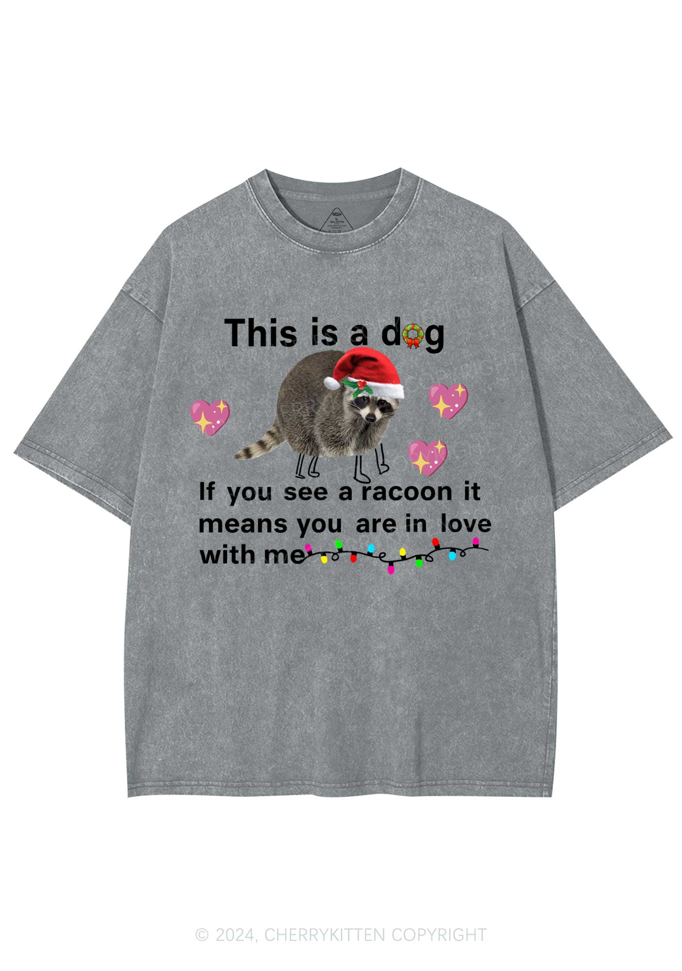 Christmas Dog Racoon Y2K Washed Tee Cherrykitten - Image 7