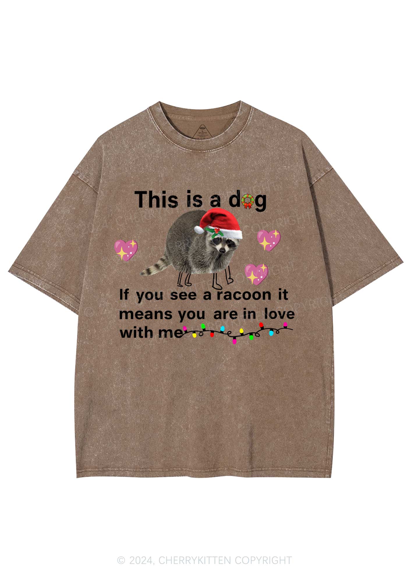 Christmas Dog Racoon Y2K Washed Tee Cherrykitten - Image 8