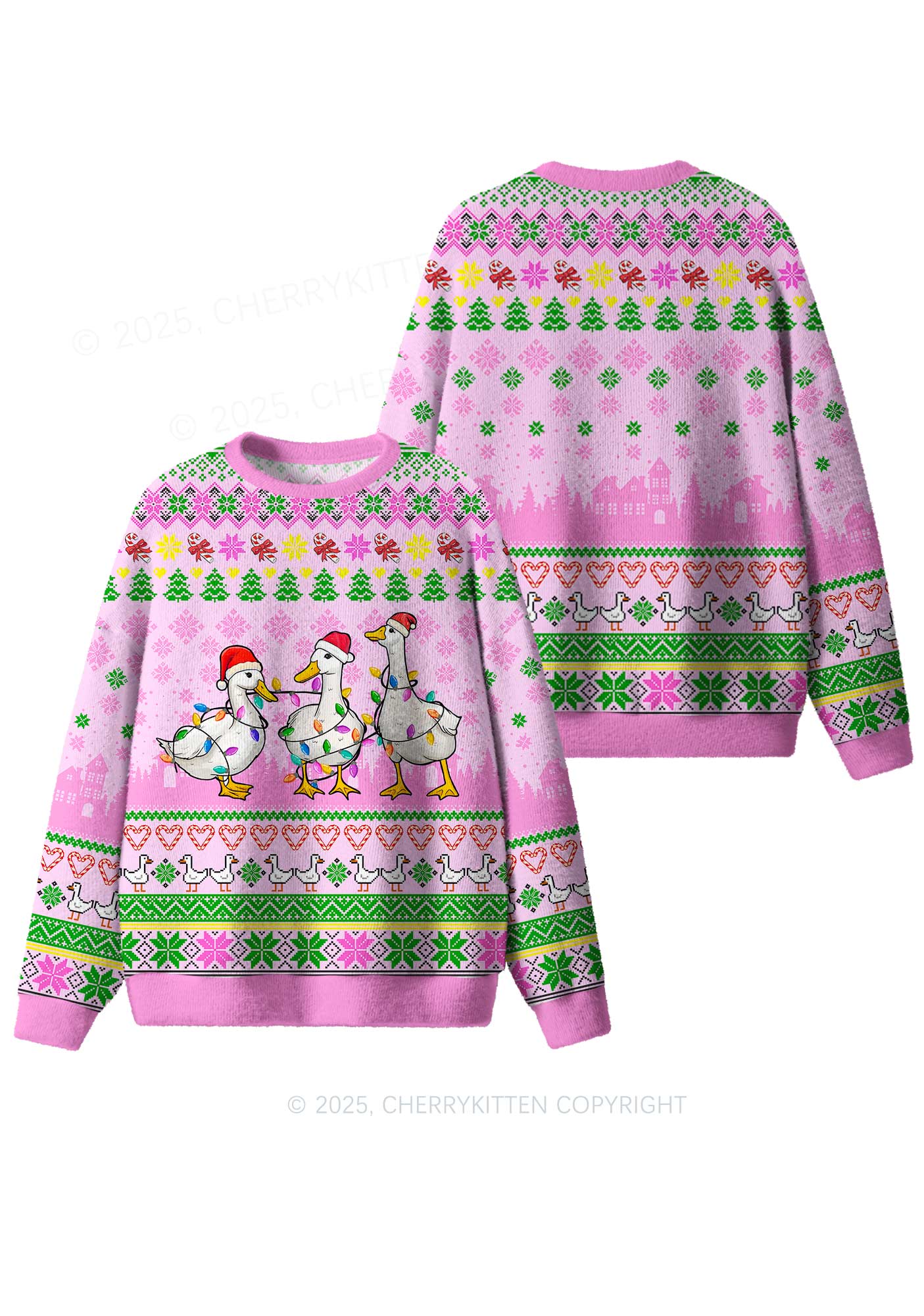 Christmas Ducks Y2K Christmas Knit Sweatshirt Cherrykitten - Image 3