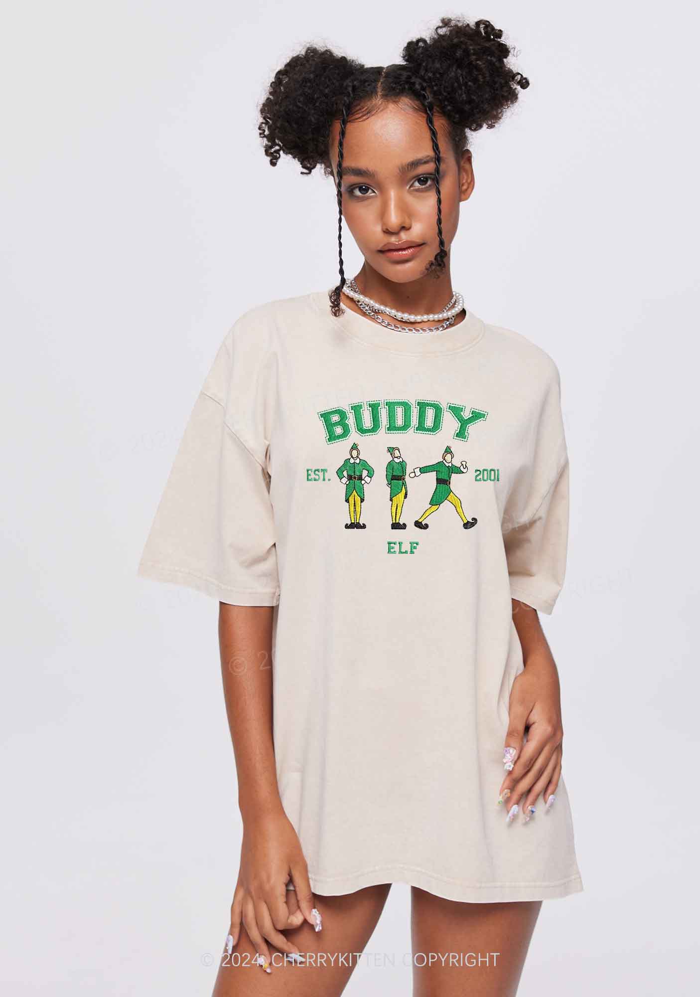 Christmas Elf Buddy Y2K Washed Tee Cherrykitten - Image 2