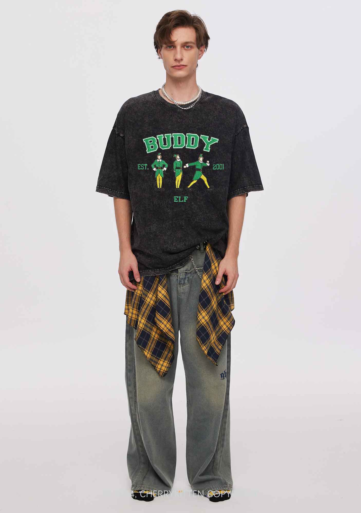 Christmas Elf Buddy Y2K Washed Tee Cherrykitten - Image 3
