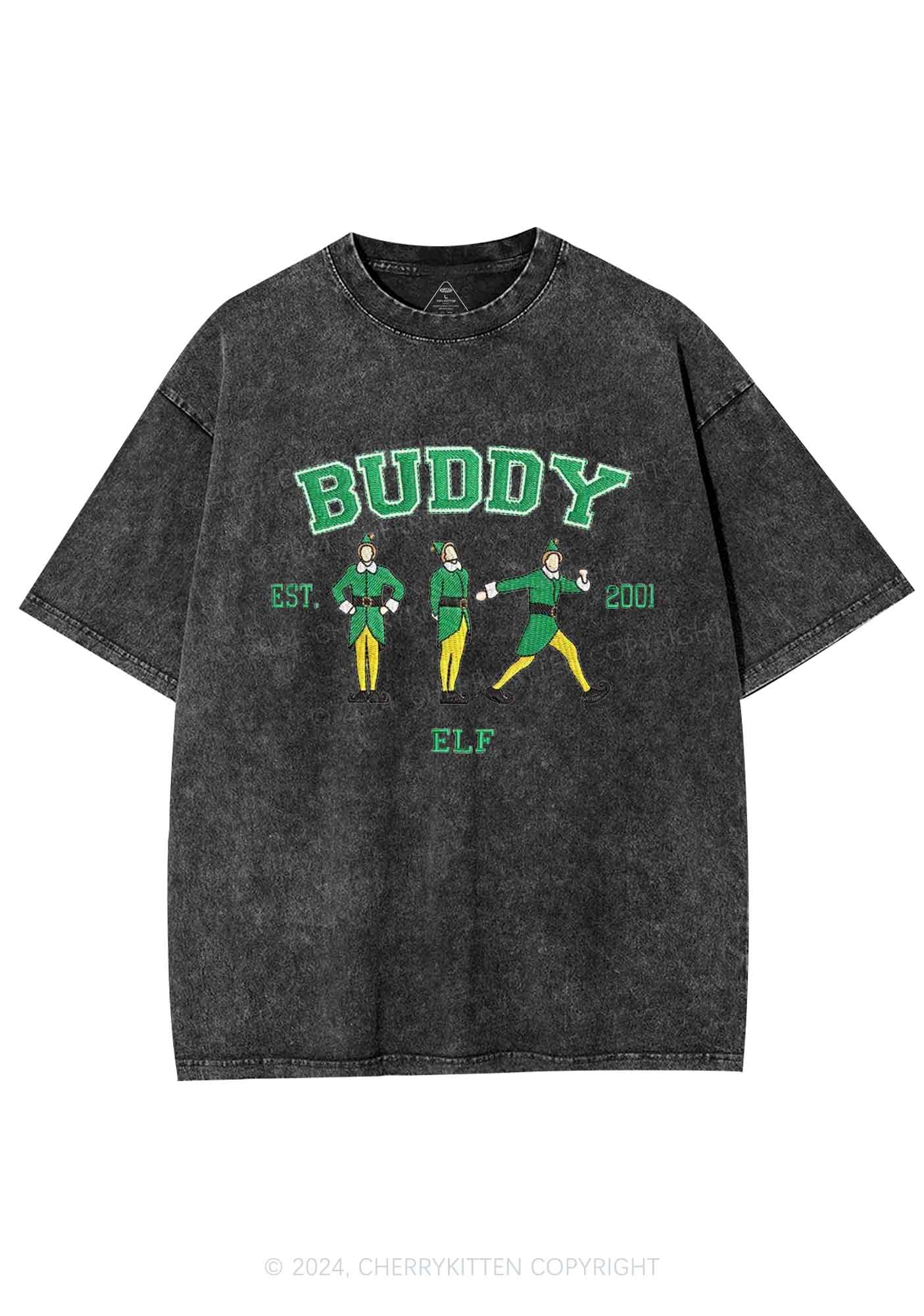 Christmas Elf Buddy Y2K Washed Tee Cherrykitten - Image 4
