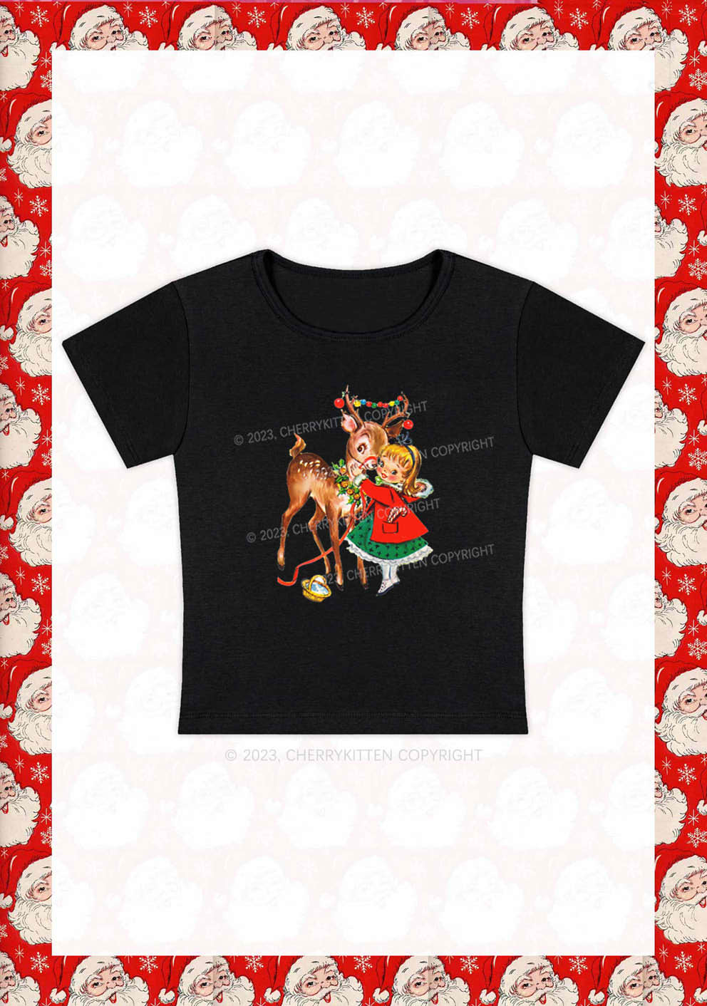 Christmas Girl and Reindeer Y2K Baby Tee Cherrykitten - Image 3