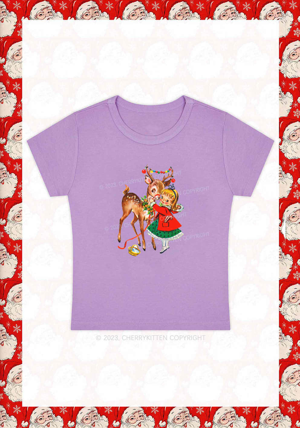 Christmas Girl and Reindeer Y2K Baby Tee Cherrykitten - Image 4