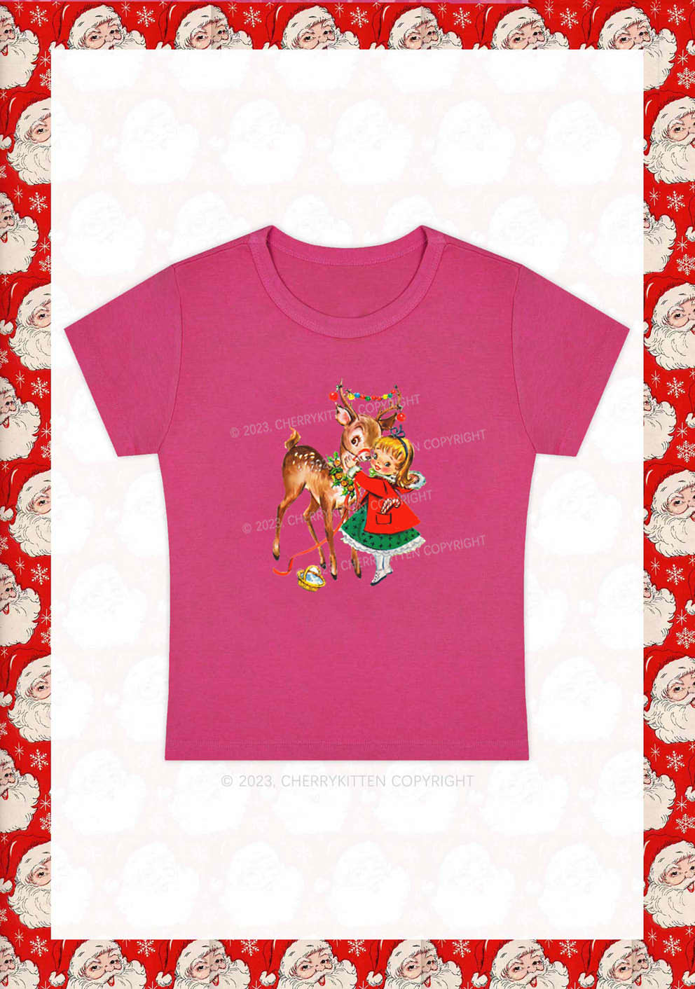 Christmas Girl and Reindeer Y2K Baby Tee Cherrykitten - Image 5