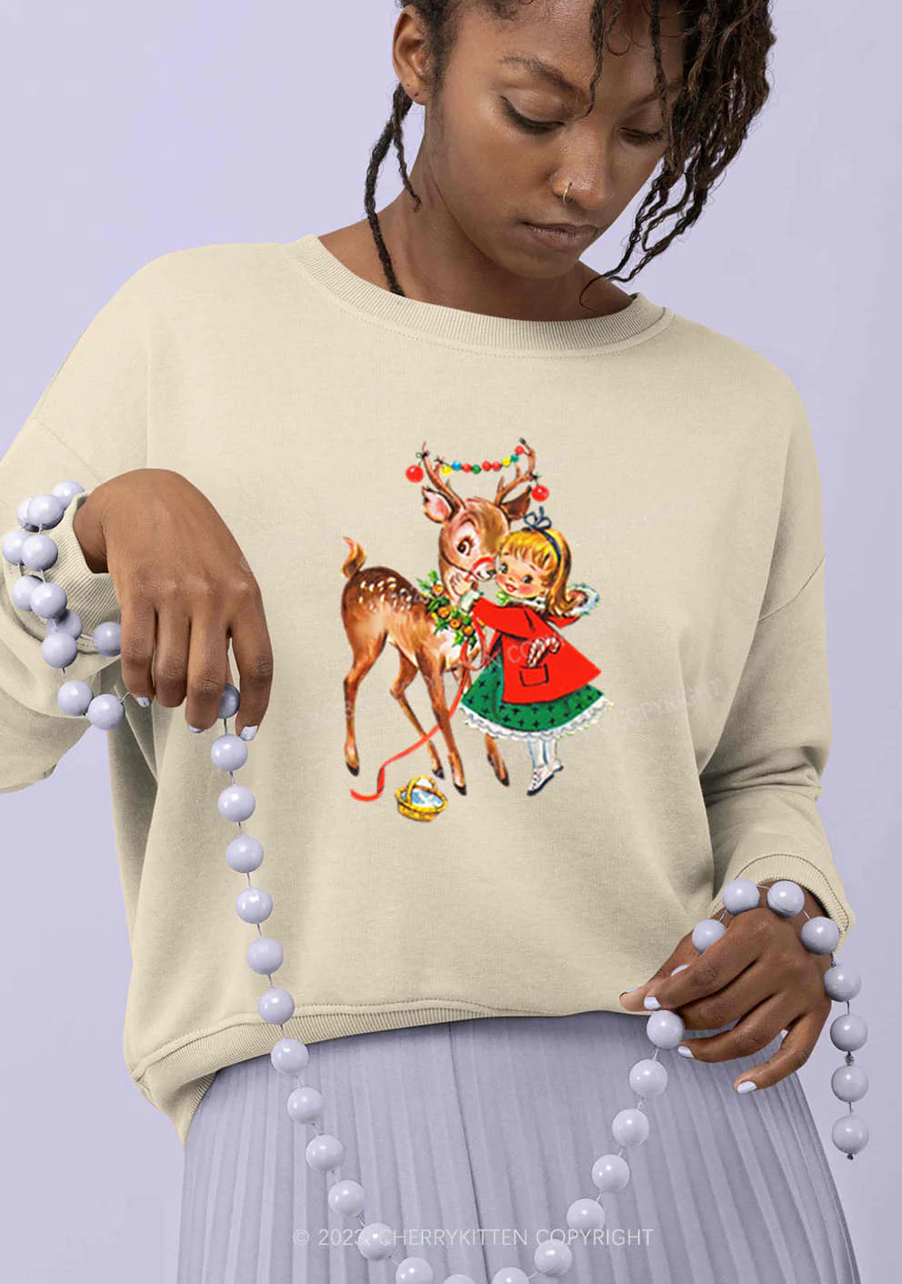 Christmas Girl and Reindeer Y2K Sweatshirt Cherrykitten - Image 2