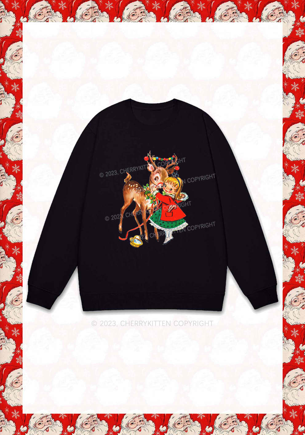 Christmas Girl and Reindeer Y2K Sweatshirt Cherrykitten - Image 3