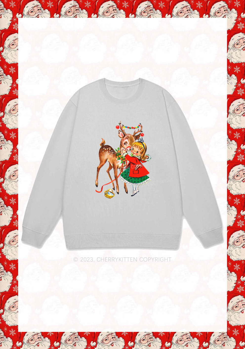 Christmas Girl and Reindeer Y2K Sweatshirt Cherrykitten - Image 6