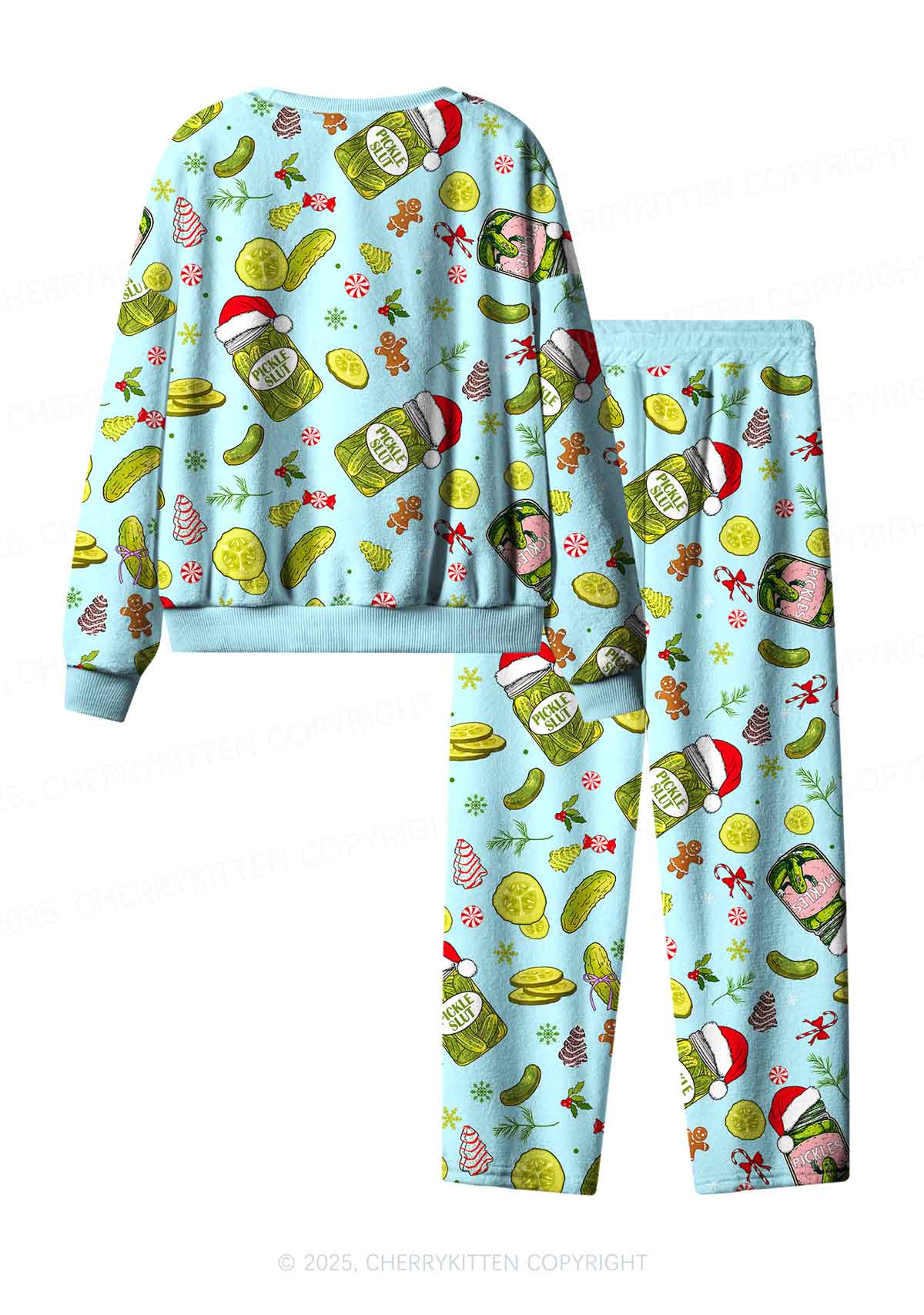 Christmas Green Pickle Y2K Fleece Long Sleeve Pajama Set Cherrykitten - Image 3