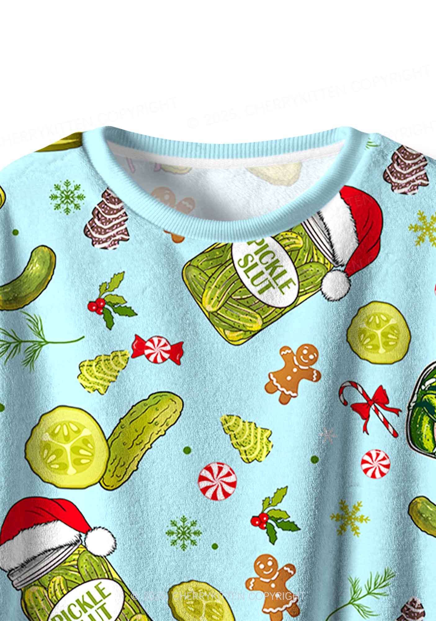 Christmas Green Pickle Y2K Fleece Long Sleeve Pajama Set Cherrykitten - Image 4