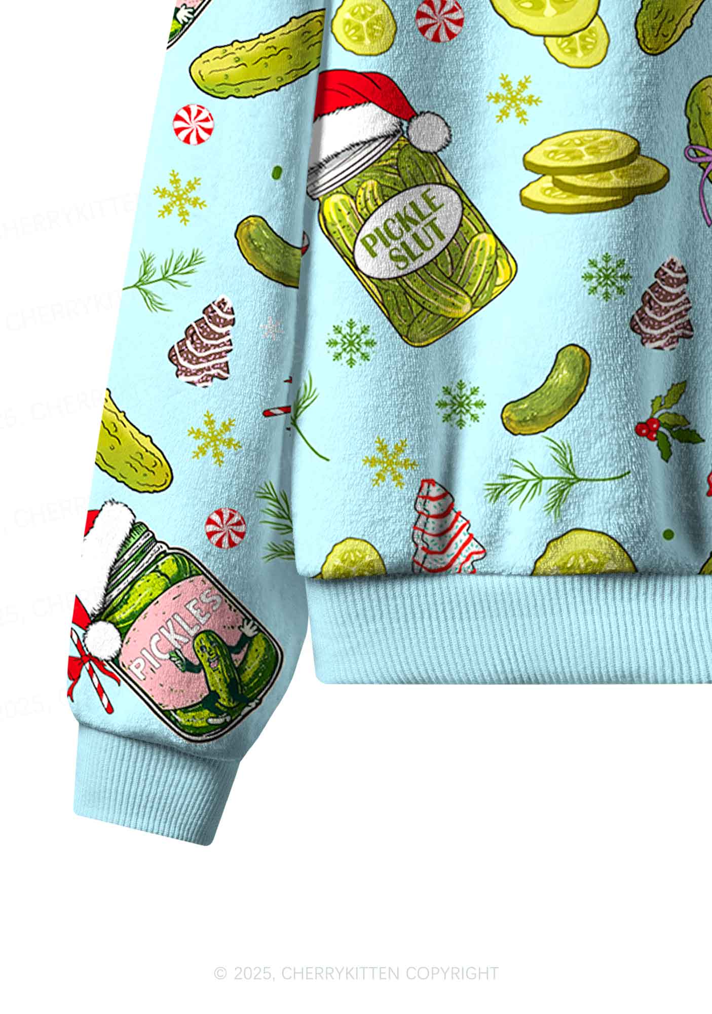 Christmas Green Pickle Y2K Fleece Long Sleeve Pajama Set Cherrykitten - Image 6