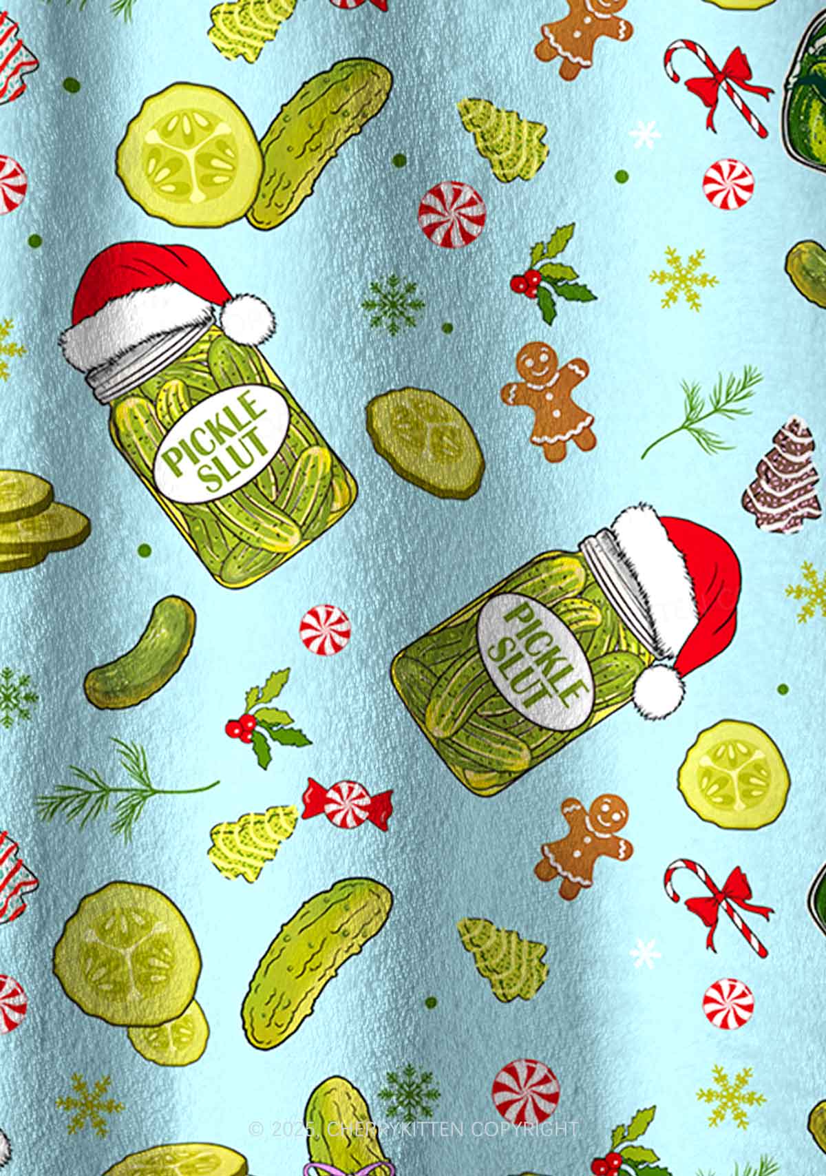 Christmas Green Pickle Y2K Fleece Long Sleeve Pajama Set Cherrykitten - Image 7