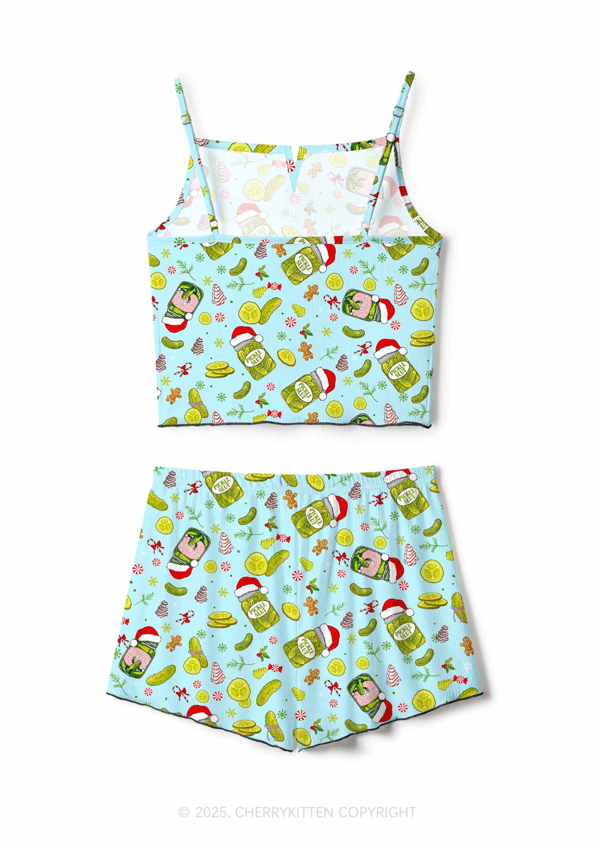 Christmas Green Pickle Y2K Print Cami Shorts Pajama Set Cherrykitten - Image 3