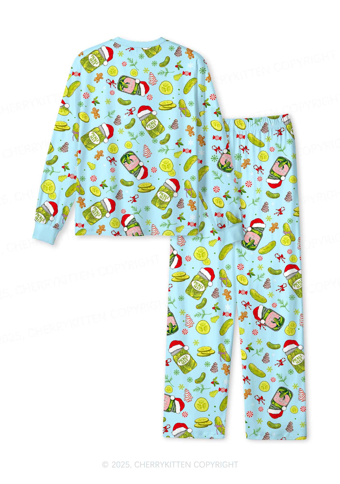Christmas Green Pickle Y2K Print Long Sleeve Pajama Set Cherrykitten - Image 3