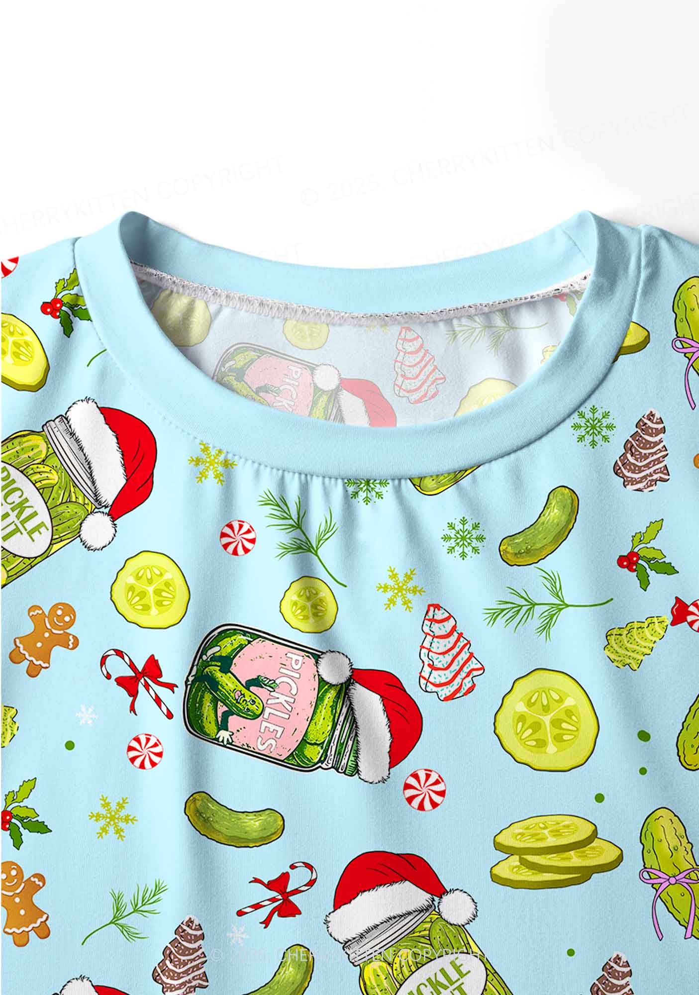 Christmas Green Pickle Y2K Print Long Sleeve Pajama Set Cherrykitten - Image 5