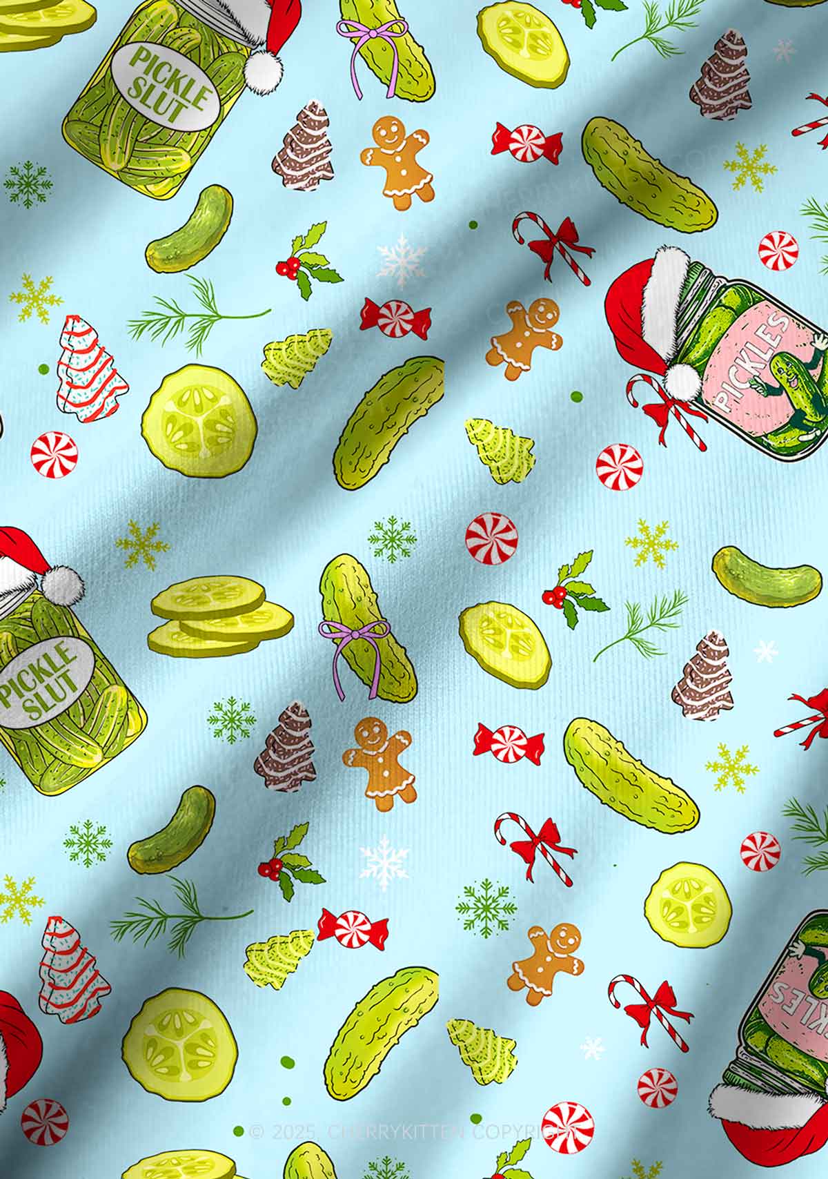 Christmas Green Pickle Y2K Print Long Sleeve Pajama Set Cherrykitten - Image 6