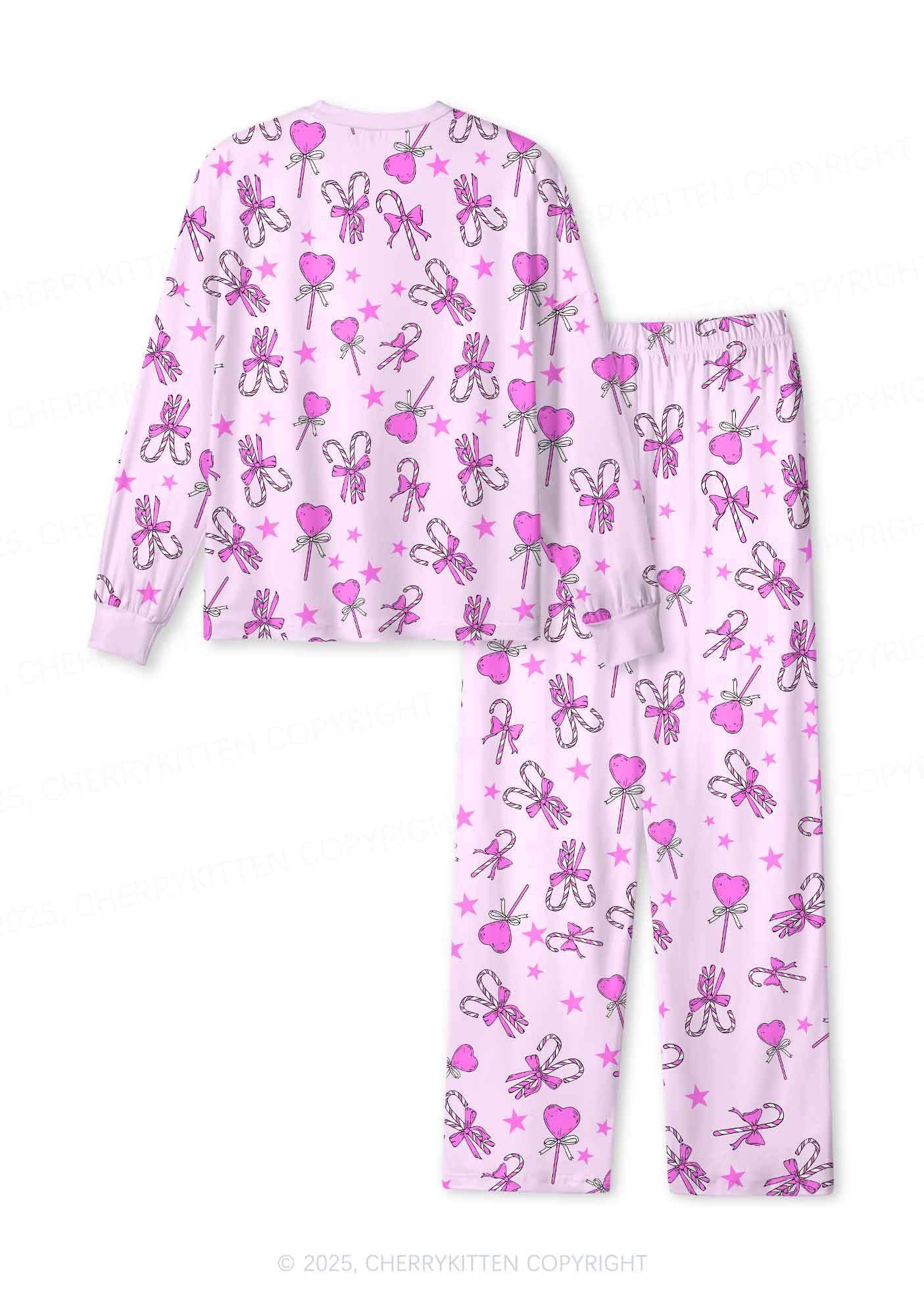 Christmas Heart Candy Y2K Print Long Sleeve Pajama Set Cherrykitten - Image 3