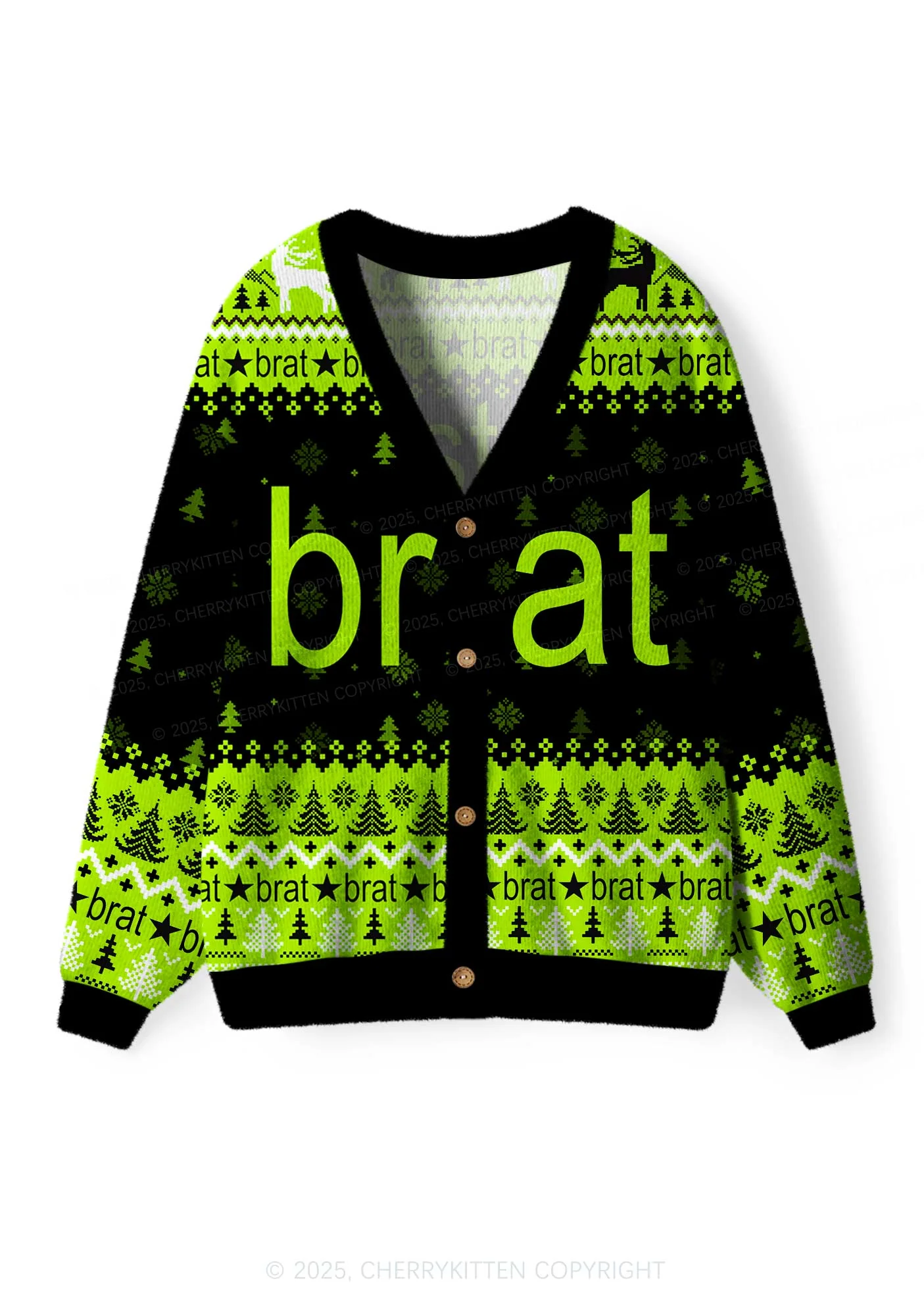 Christmas Is Brat Y2K Christmas Cardigan Knit Sweatshirt Cherrykitten - Image 2