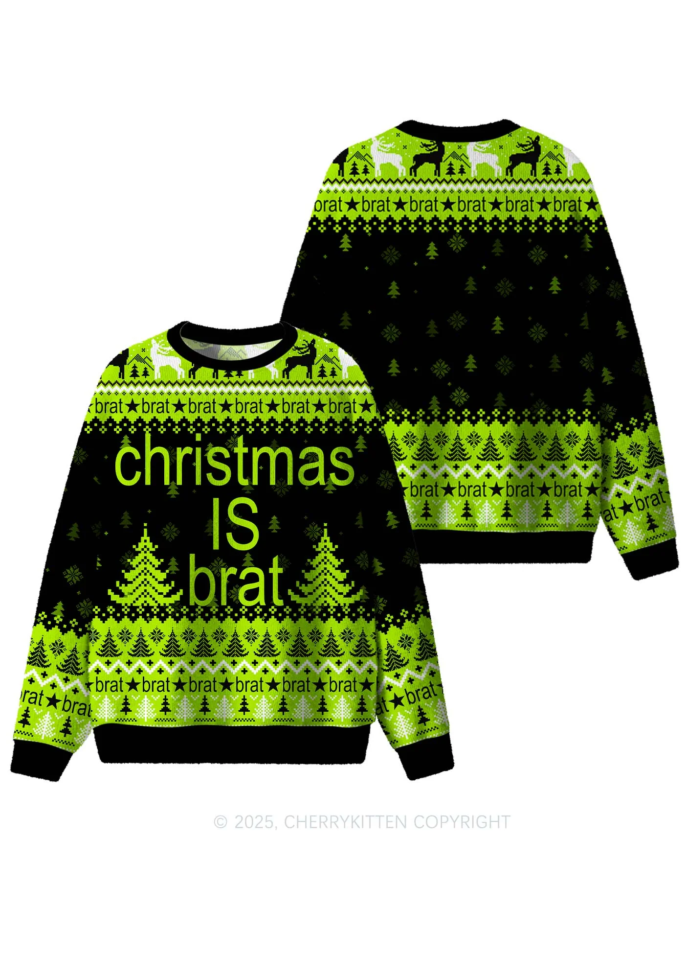 Christmas Is Brat Y2K Christmas Knit Sweatshirt Cherrykitten - Image 3