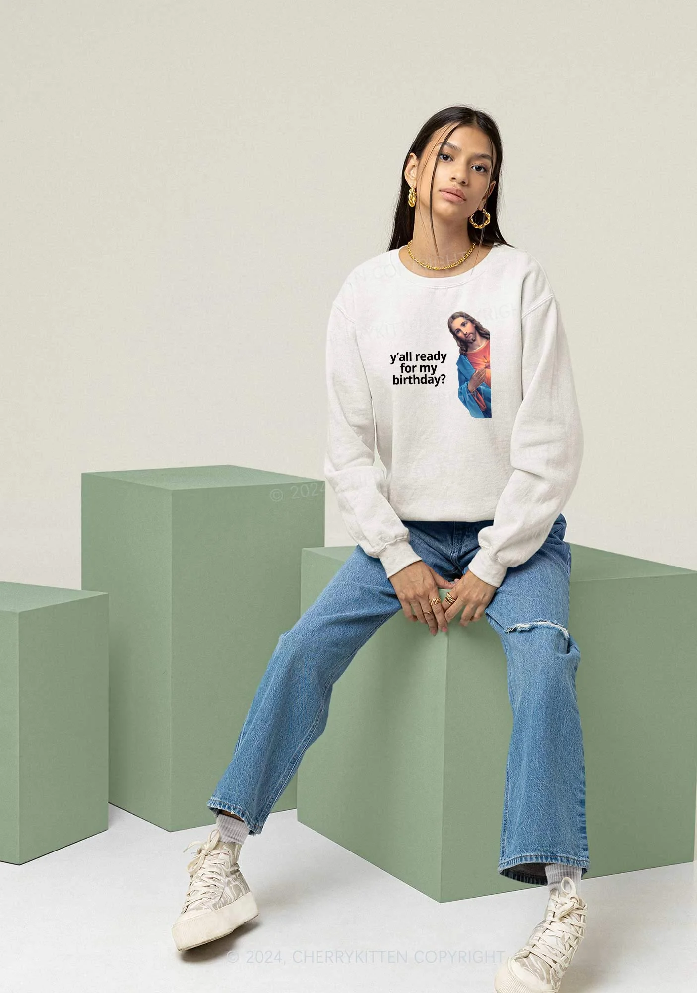 Christmas Jesus Birthday Y2K Sweatshirt Cherrykitten - Image 2