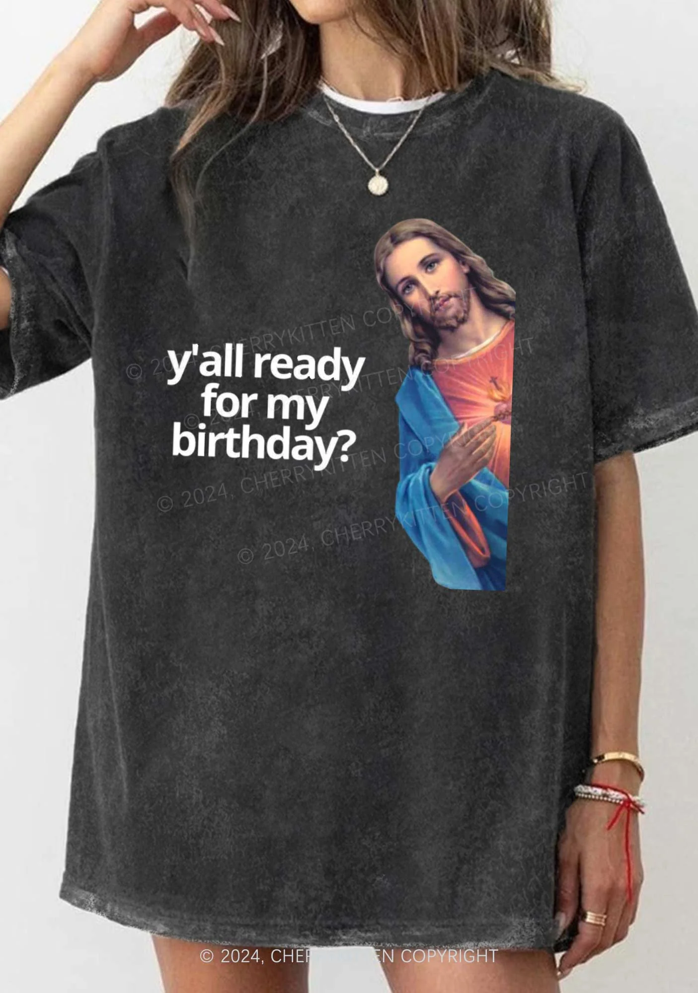 Christmas Jesus Birthday Y2K Washed Tee Cherrykitten - Image 2