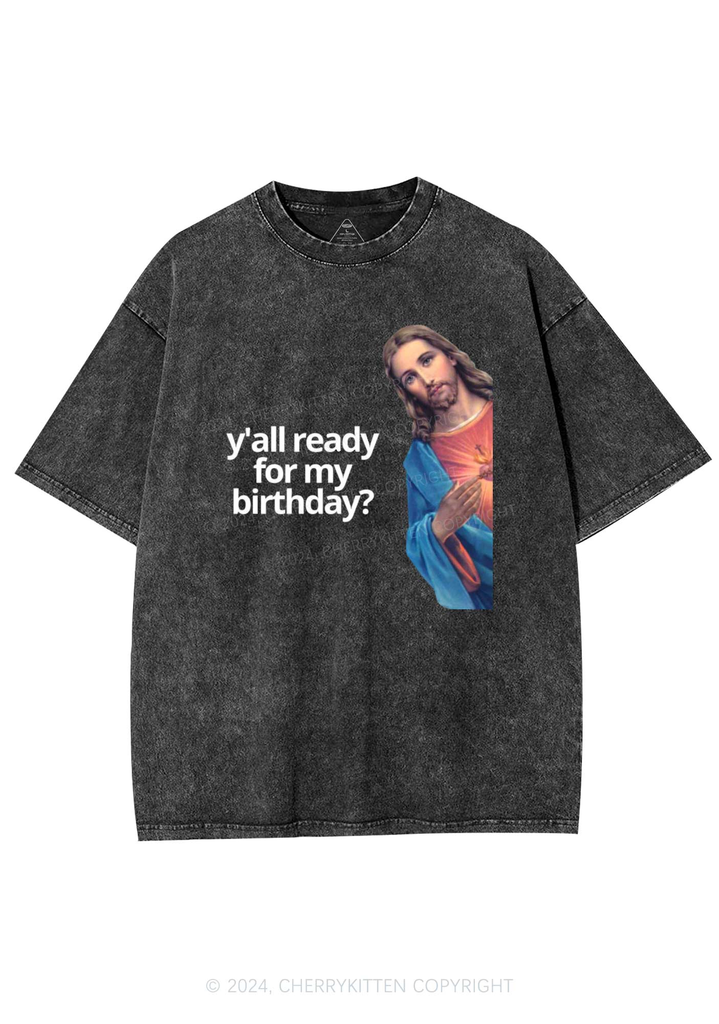 Christmas Jesus Birthday Y2K Washed Tee Cherrykitten - Image 3