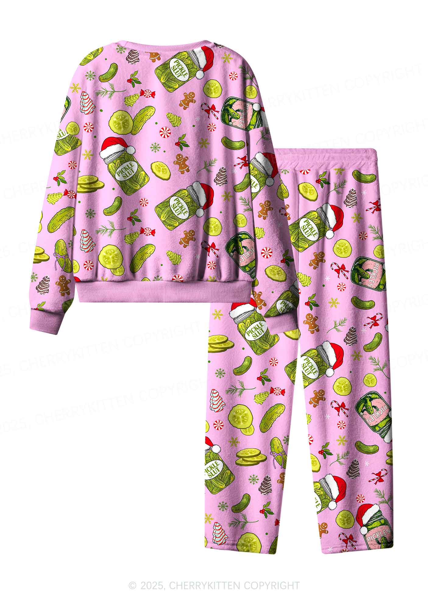 Christmas Pickle Y2K Fleece Long Sleeve Pajama Set Cherrykitten - Image 3