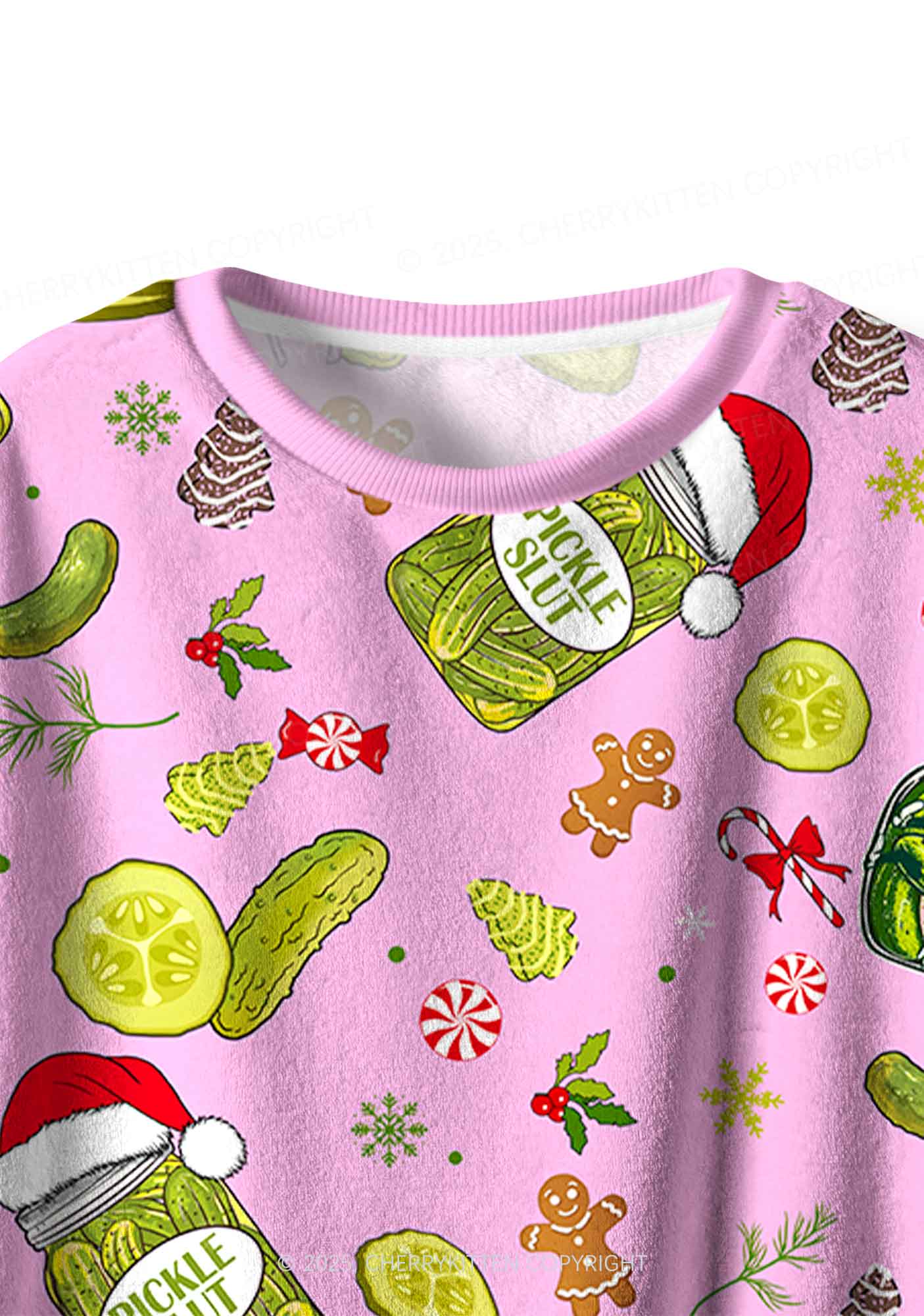Christmas Pickle Y2K Fleece Long Sleeve Pajama Set Cherrykitten - Image 4