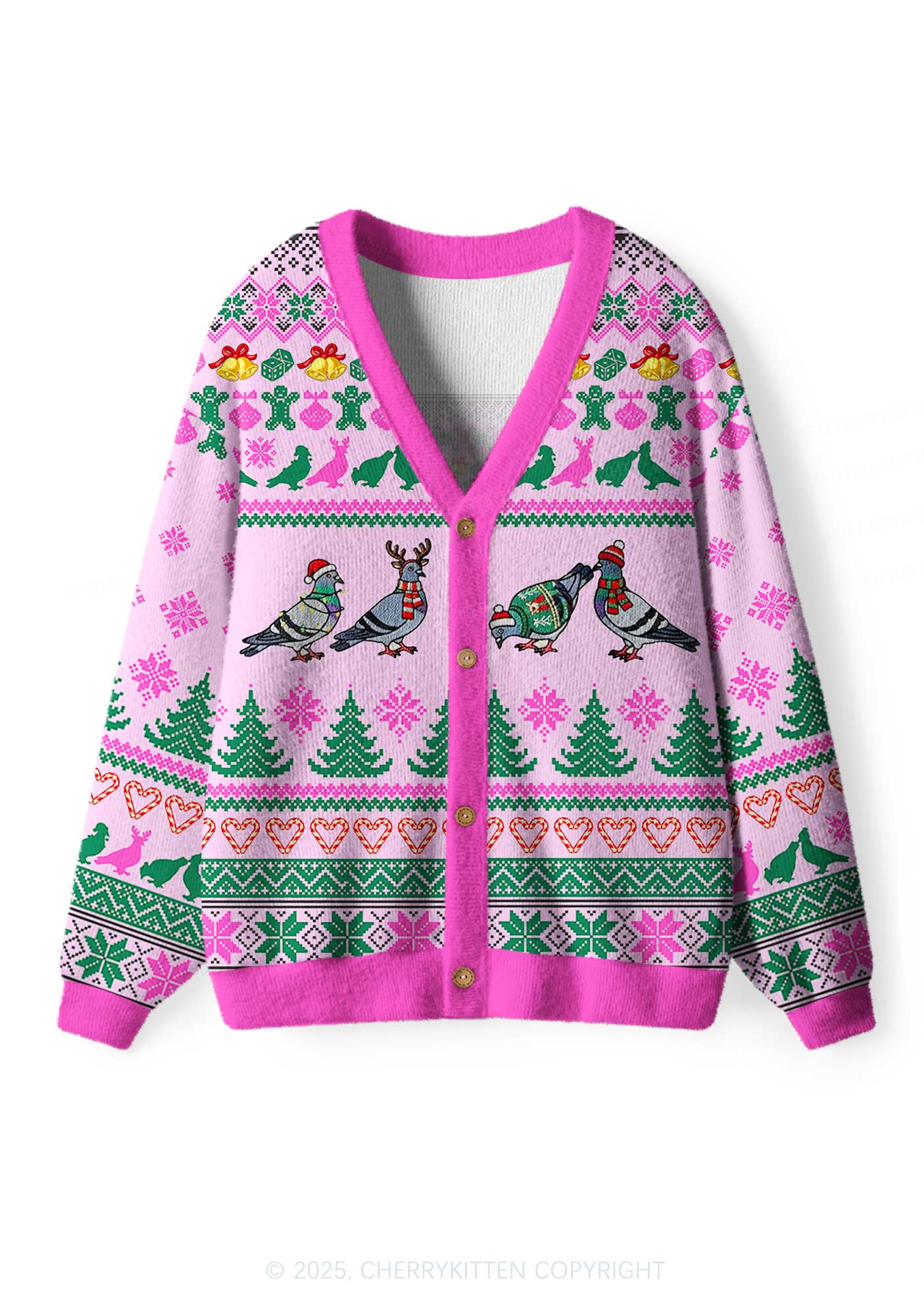Christmas Pigeon Y2K Christmas Cardigan Knit Sweatshirt Cherrykitten - Image 2
