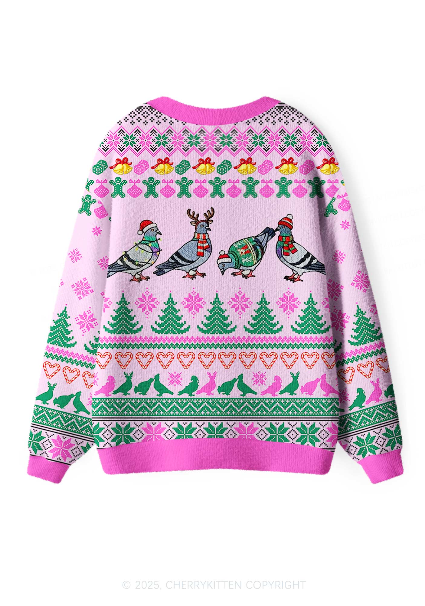Christmas Pigeon Y2K Christmas Cardigan Knit Sweatshirt Cherrykitten - Image 3