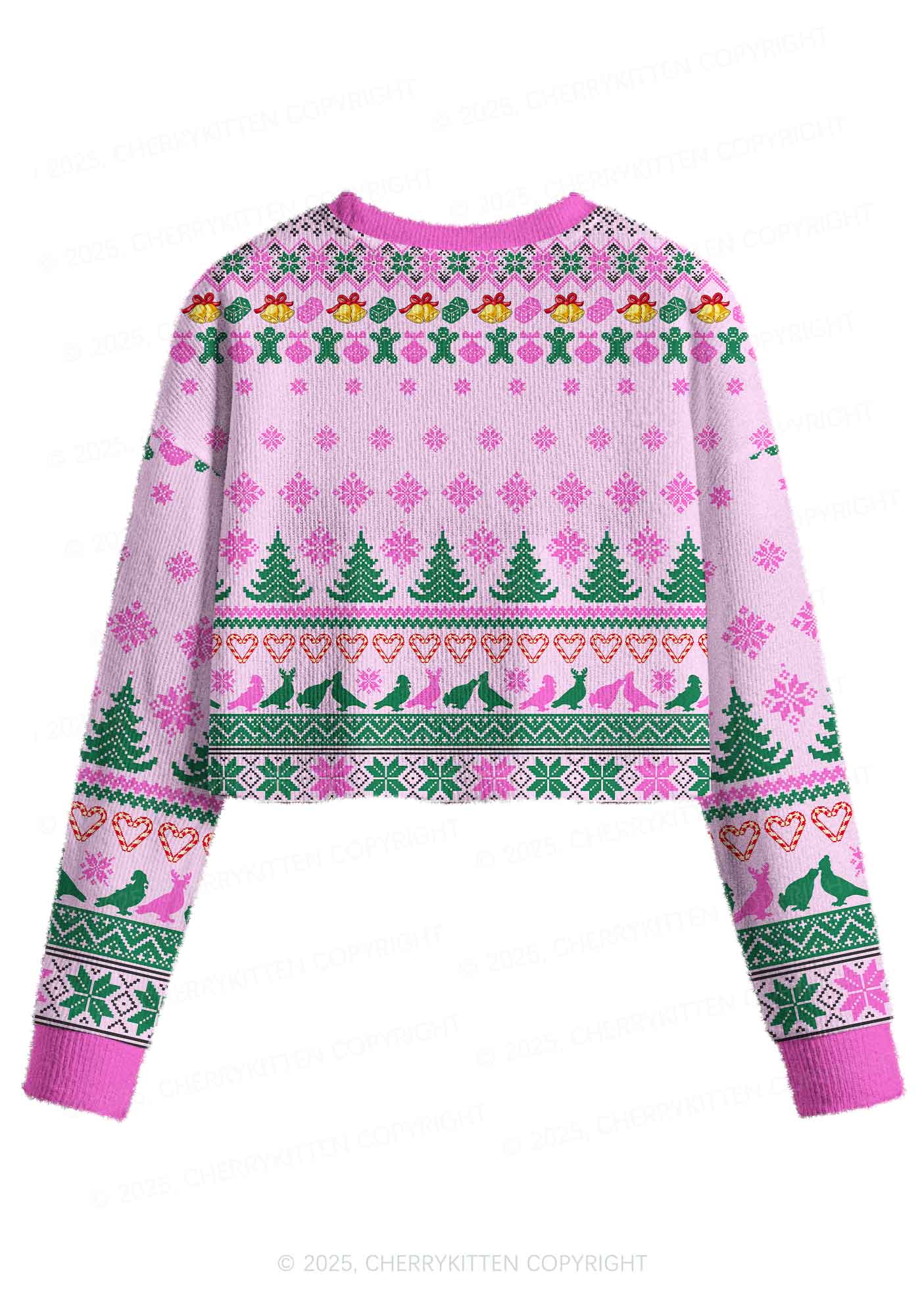 Christmas Pigeon Y2K Christmas Crop Knit Sweatshirt Cherrykitten - Image 2