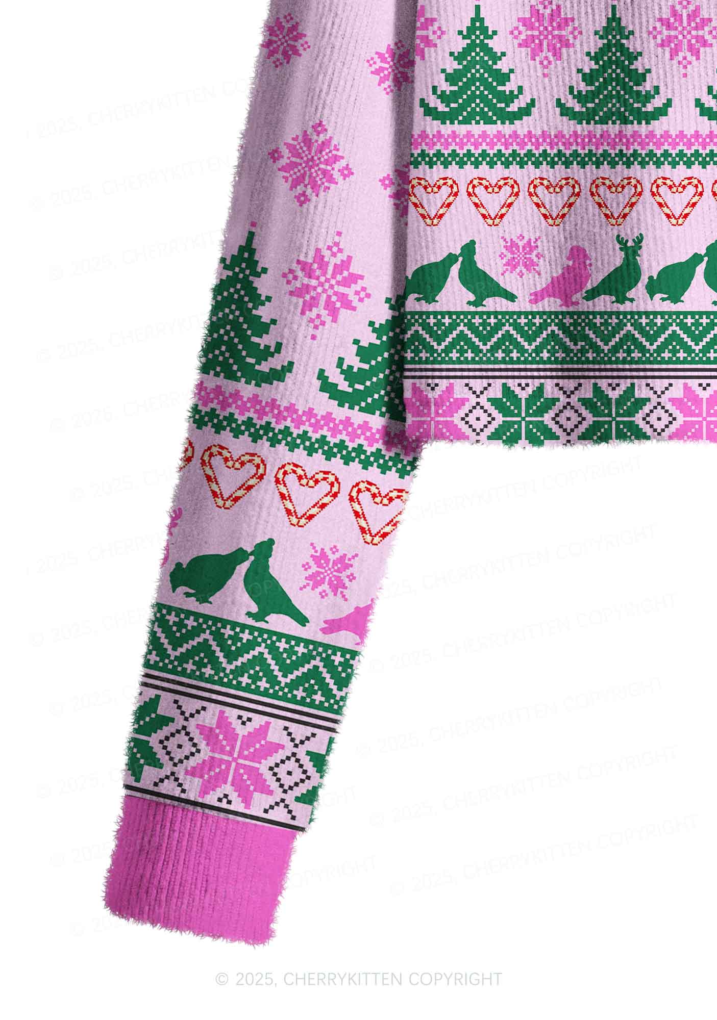 Christmas Pigeon Y2K Christmas Crop Knit Sweatshirt Cherrykitten - Image 5