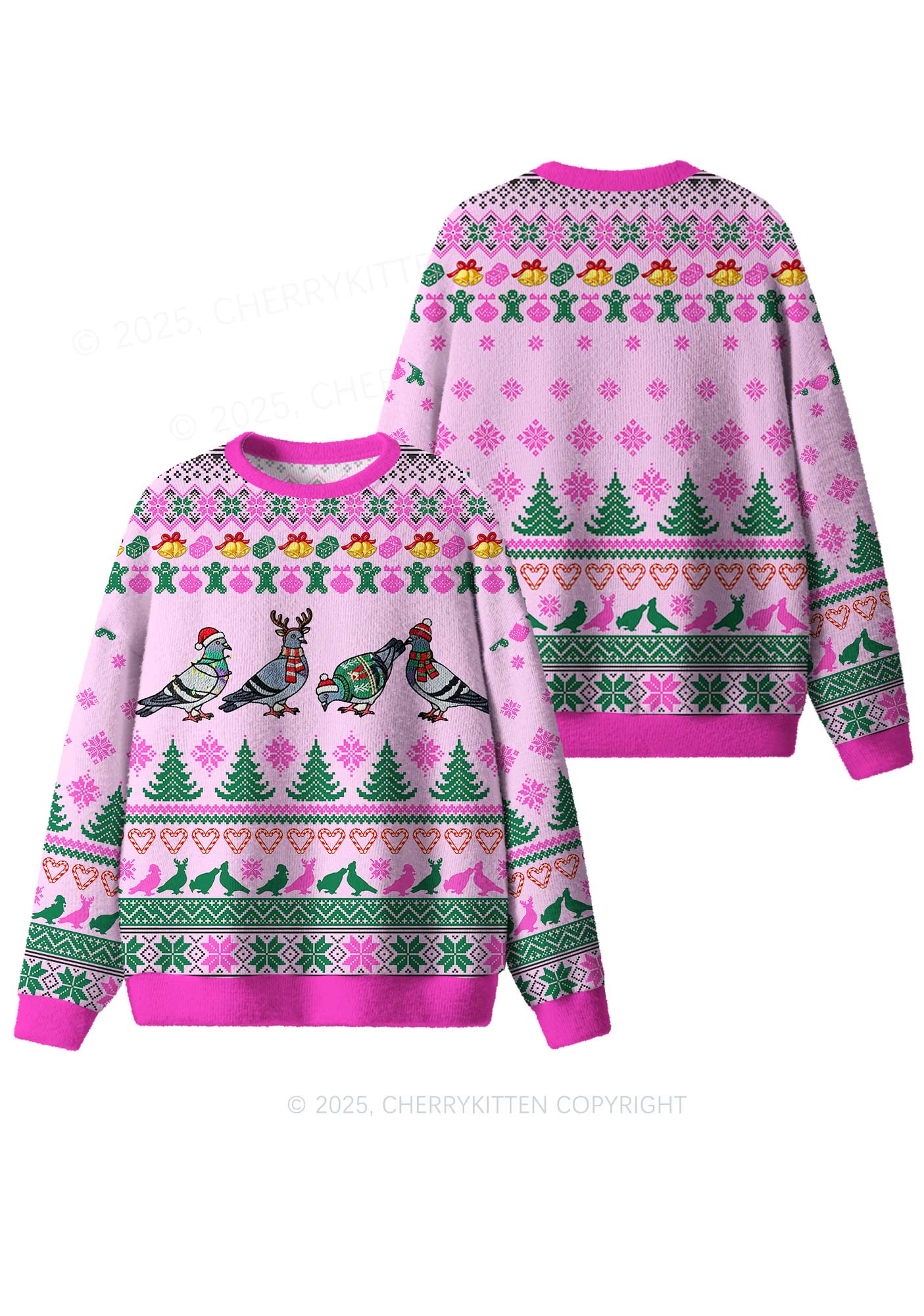 Christmas Pigeon Y2K Christmas Knit Sweatshirt Cherrykitten - Image 3