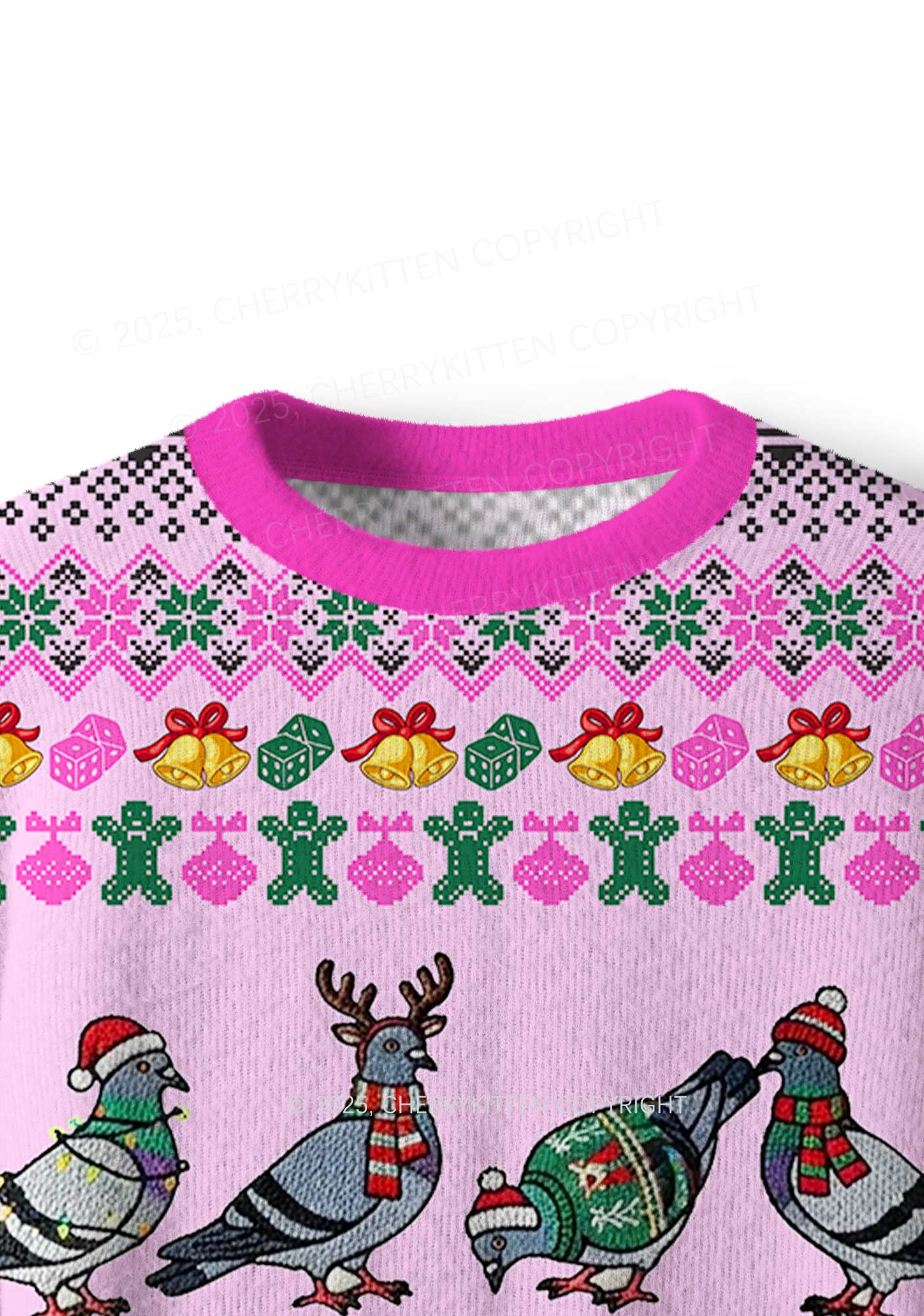 Christmas Pigeon Y2K Christmas Knit Sweatshirt Cherrykitten - Image 5