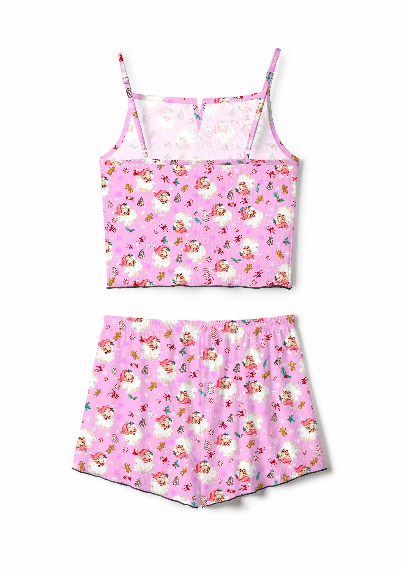 Christmas Pink Candy Santa Y2K Print Cami Shorts Pajama Set Cherrykitten - Image 3