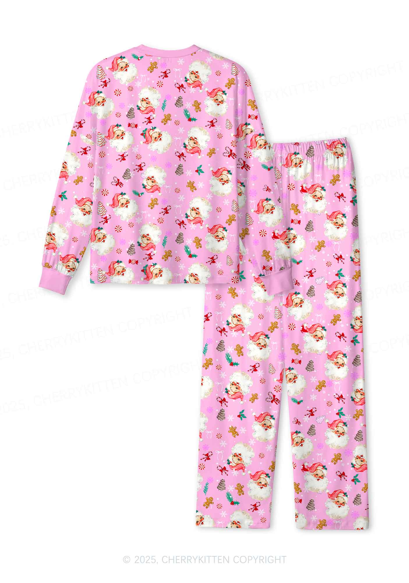 Christmas Pink Candy Santa Y2K Print Long Sleeve Pajama Set Cherrykitten - Image 3