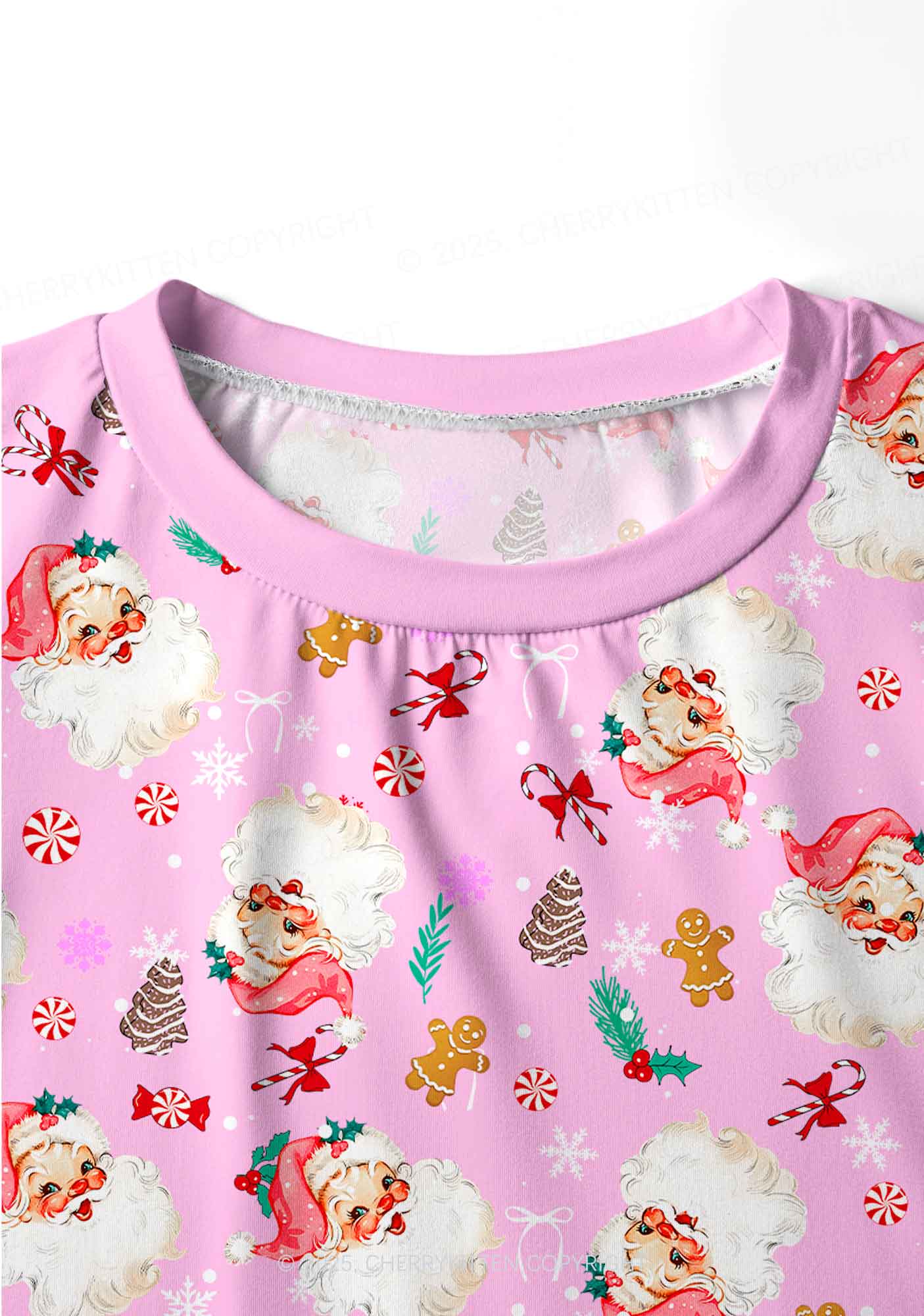 Christmas Pink Candy Santa Y2K Print Long Sleeve Pajama Set Cherrykitten - Image 4