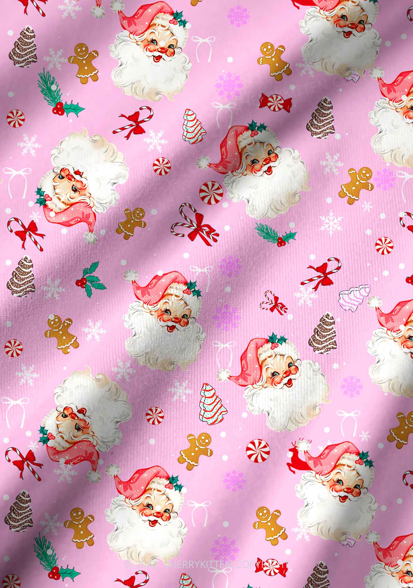 Christmas Pink Candy Santa Y2K Print Long Sleeve Pajama Set Cherrykitten - Image 6