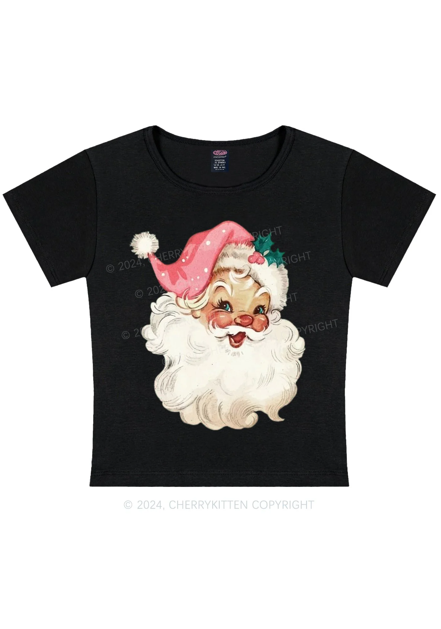 Christmas Pink Santa Y2K Baby Tee Cherrykitten - Image 3