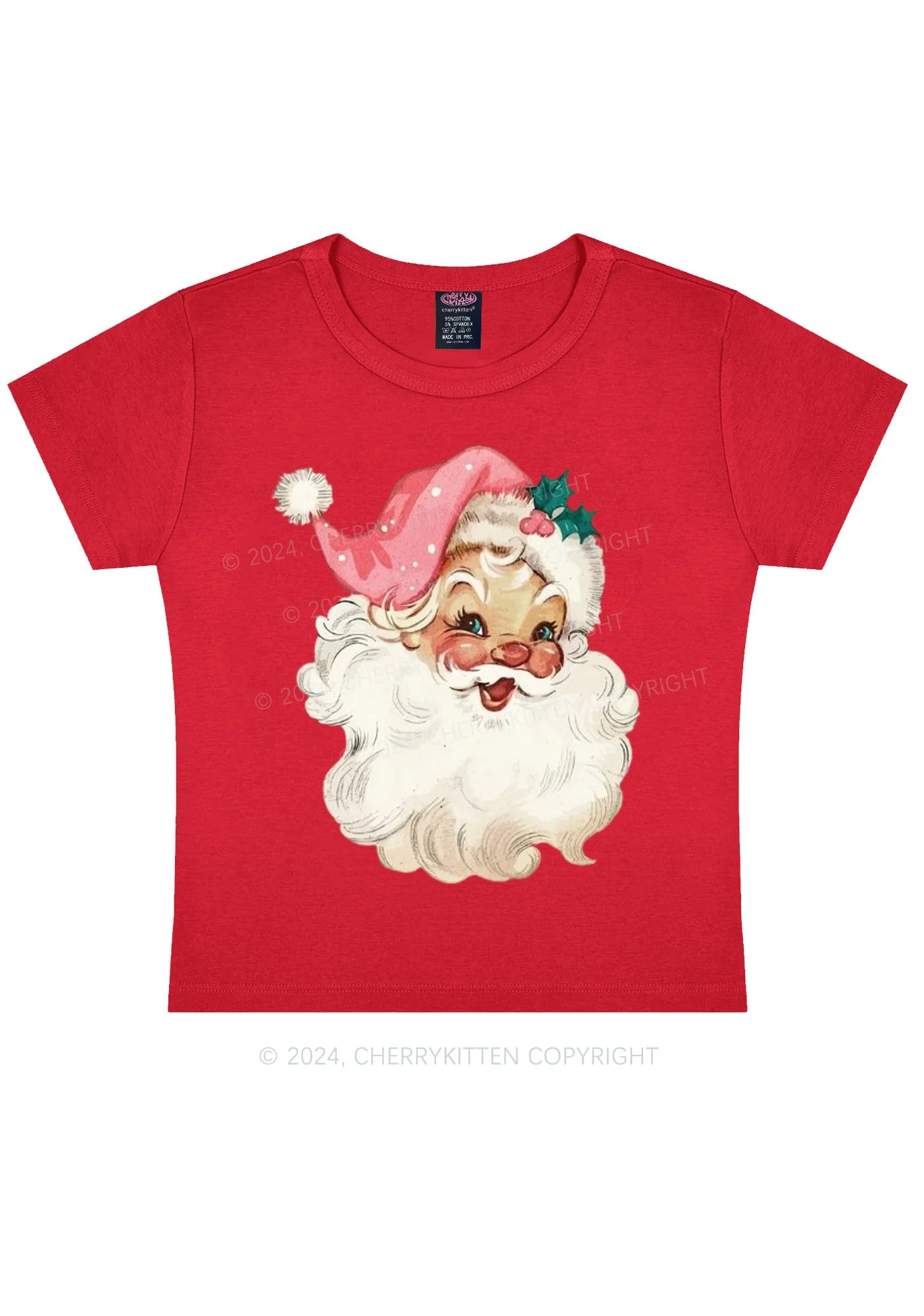 Christmas Pink Santa Y2K Baby Tee Cherrykitten - Image 6