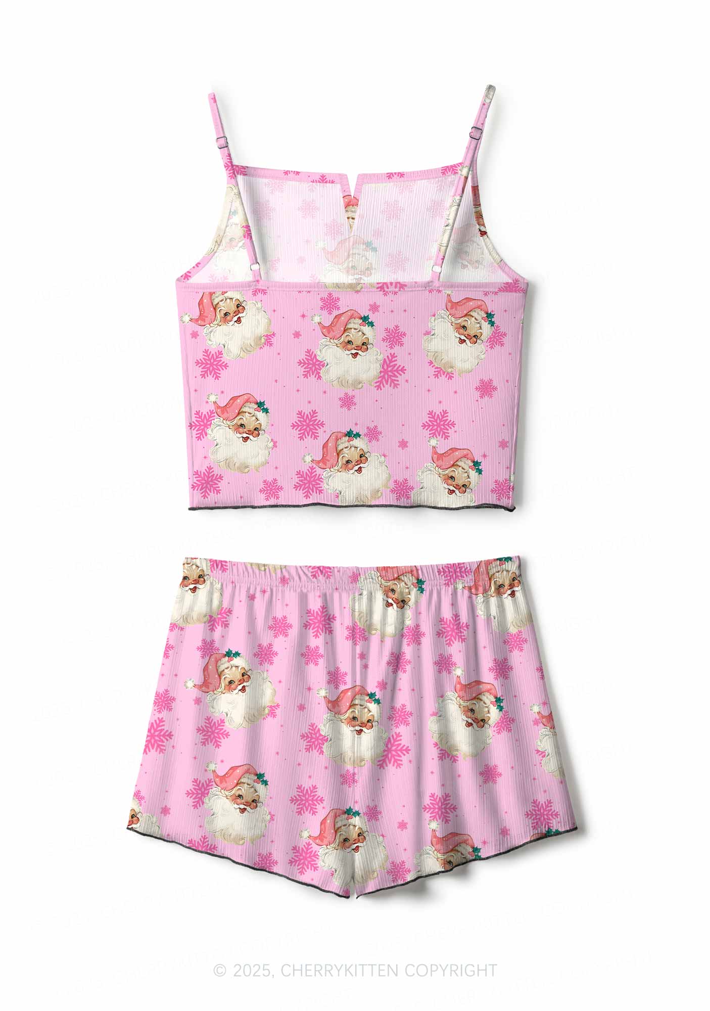 Christmas Pink Santa Y2K Print Cami Shorts Pajama Set Cherrykitten - Image 3