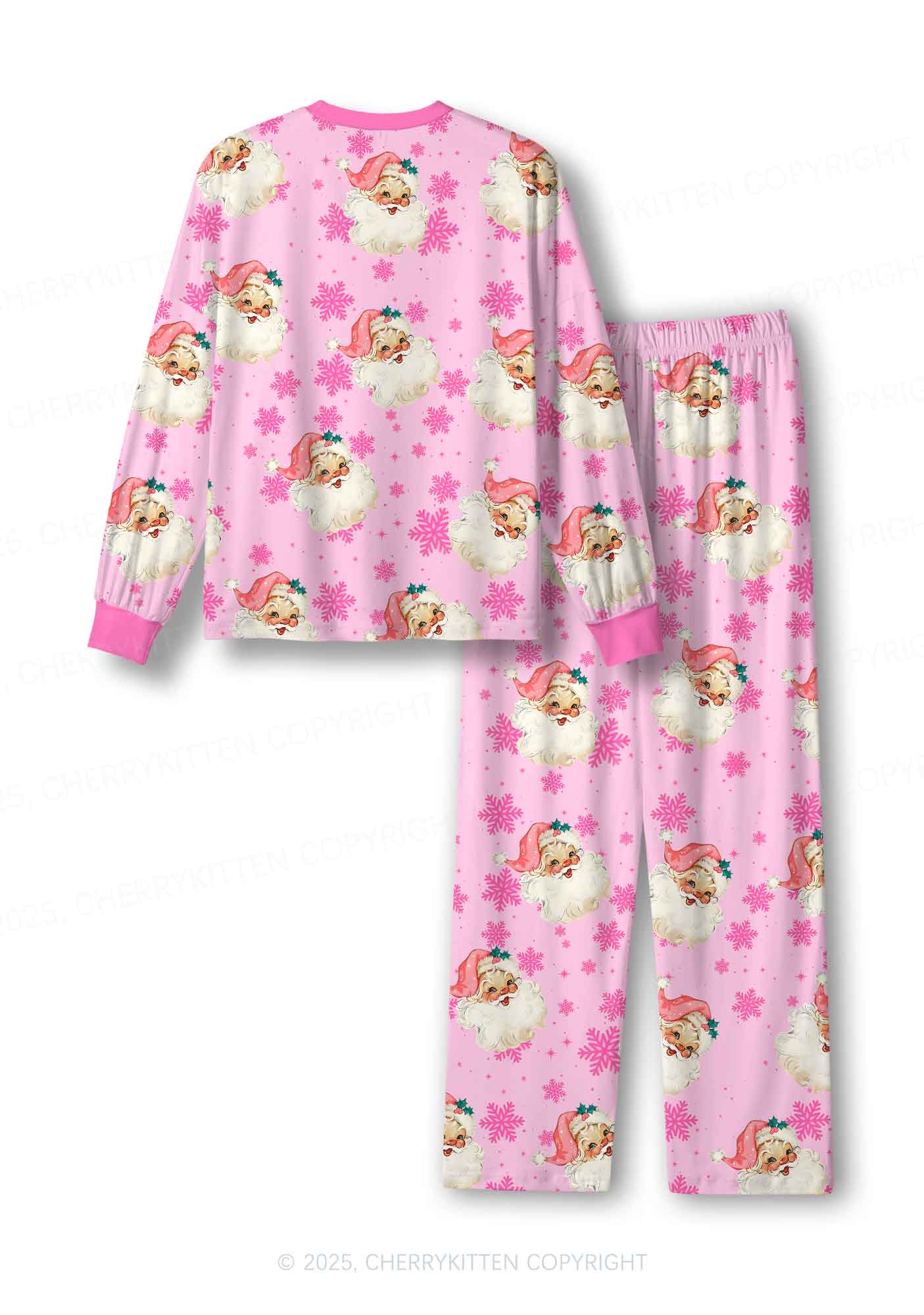 Christmas Pink Santa Y2K Print Long Sleeve Pajama Set Cherrykitten - Image 3
