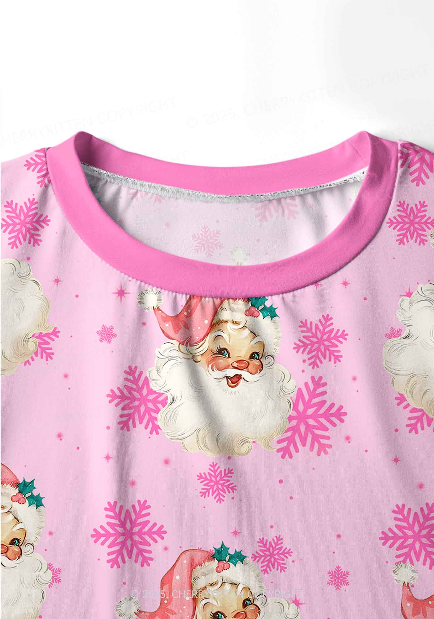 Christmas Pink Santa Y2K Print Long Sleeve Pajama Set Cherrykitten - Image 4