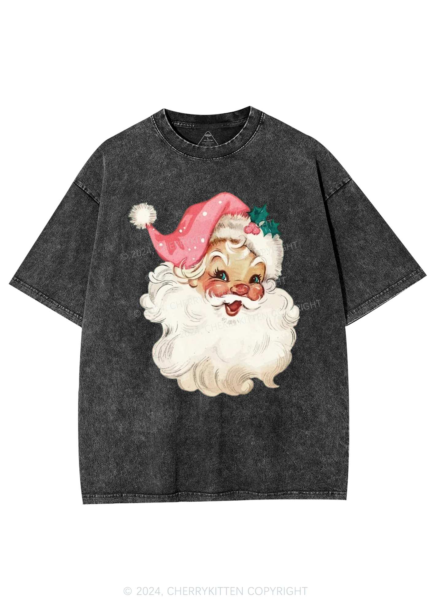 Christmas Pink Santa Y2K Washed Tee Cherrykitten - Image 3