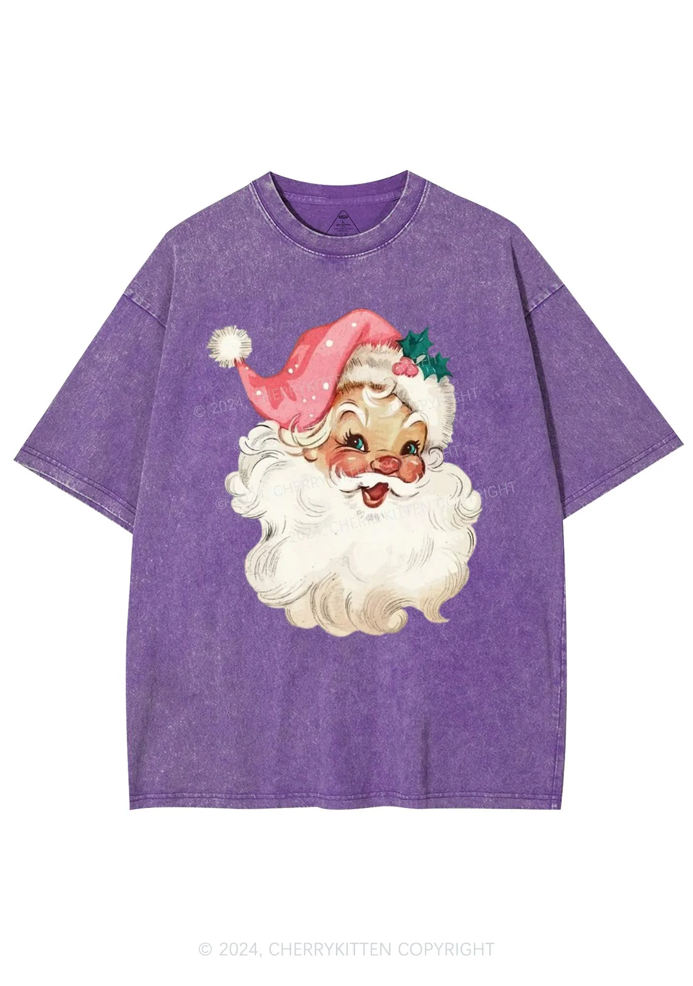 Christmas Pink Santa Y2K Washed Tee Cherrykitten - Image 4
