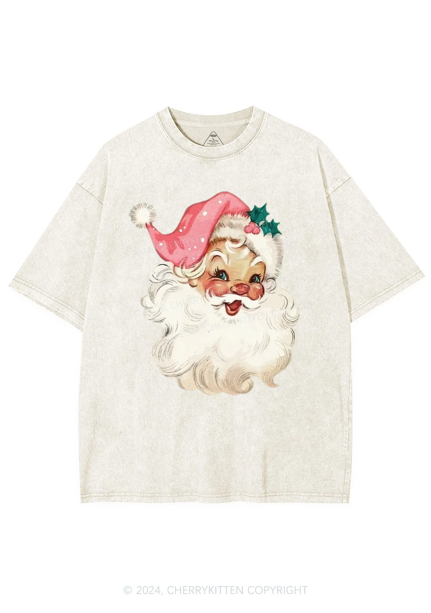 Christmas Pink Santa Y2K Washed Tee Cherrykitten - Image 5