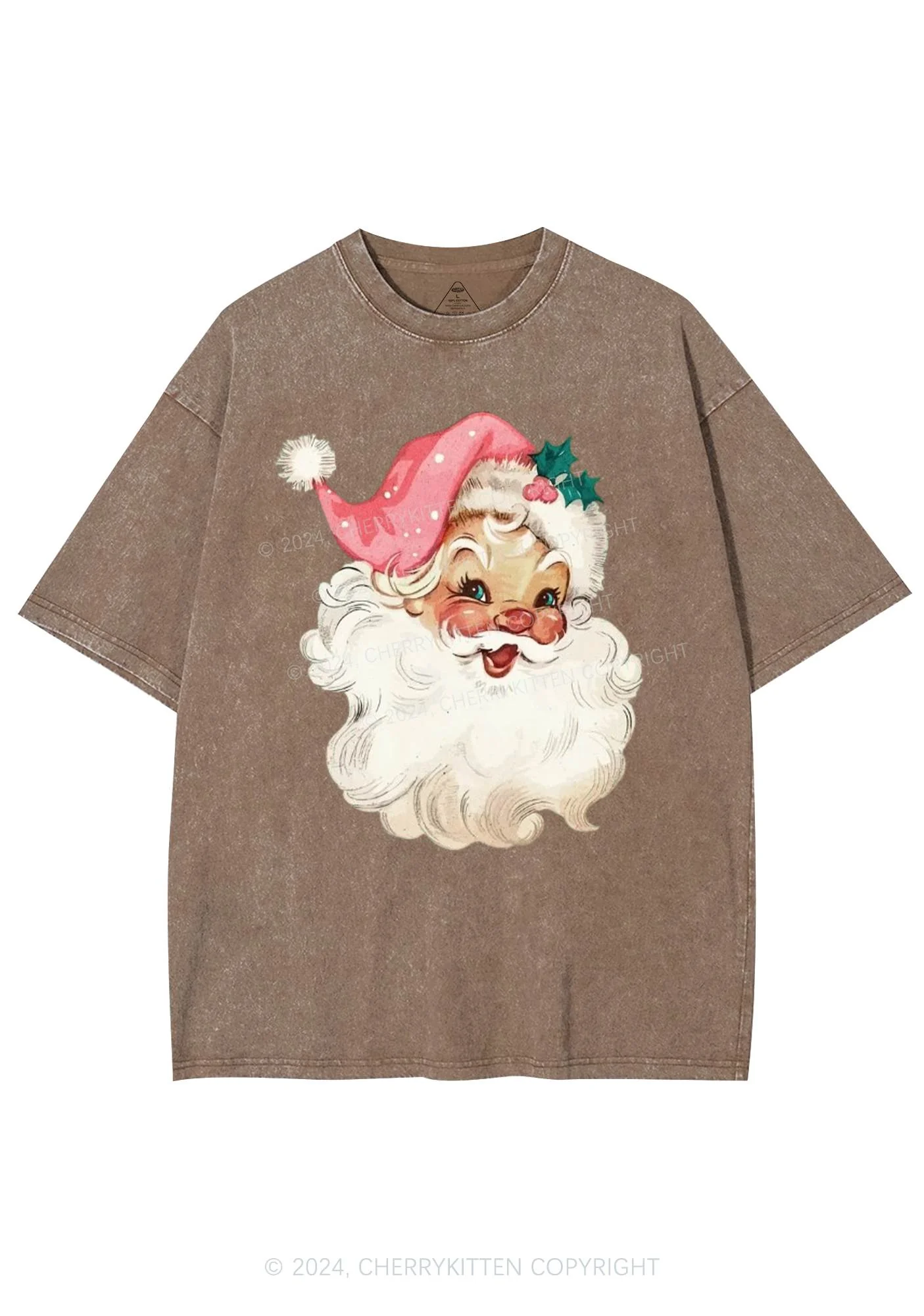 Christmas Pink Santa Y2K Washed Tee Cherrykitten - Image 6