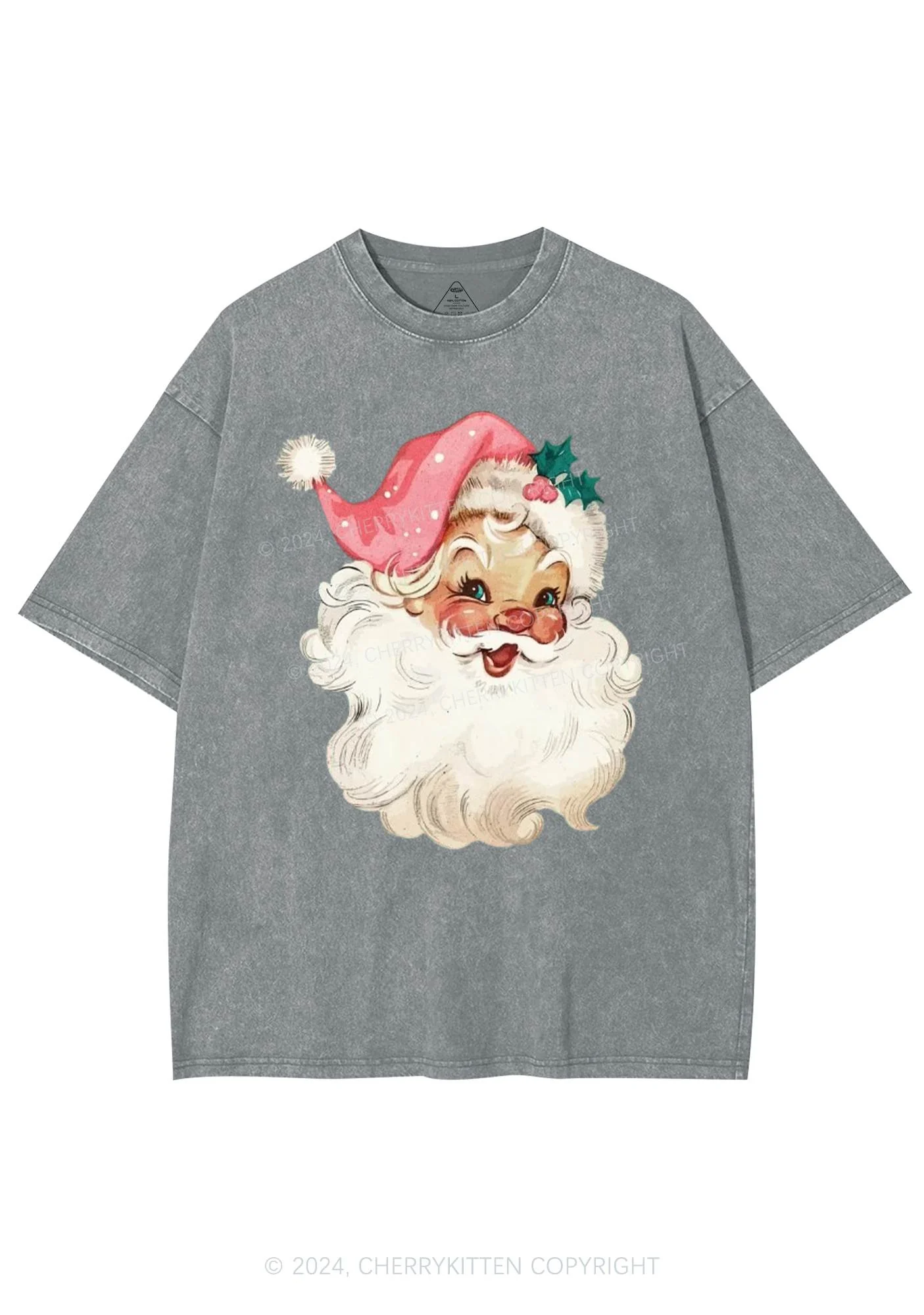 Christmas Pink Santa Y2K Washed Tee Cherrykitten - Image 7