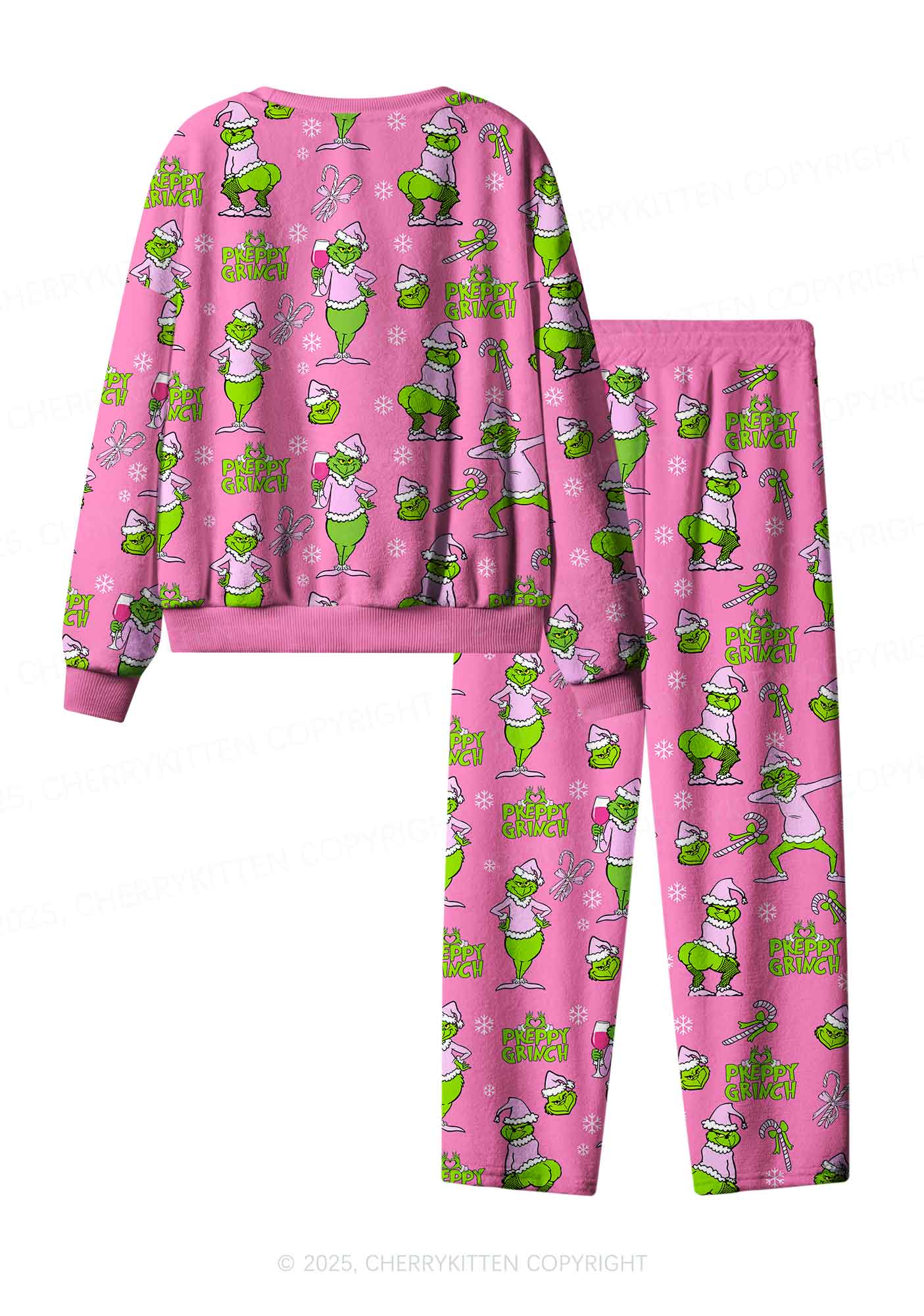 Christmas Preppy Guy Y2K Fleece Long Sleeve Pajama Set Cherrykitten - Image 3