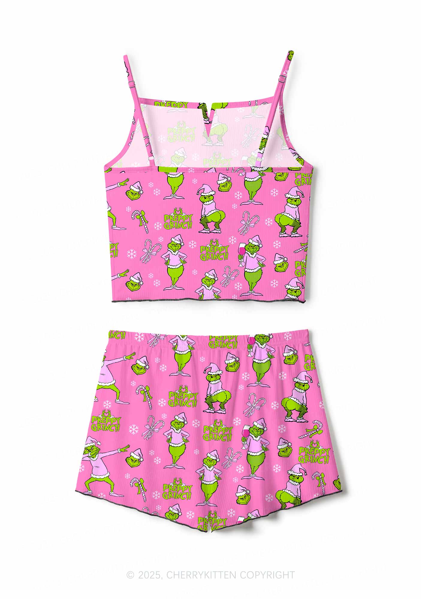 Christmas Preppy Guy Y2K Print Cami Shorts Pajama Set Cherrykitten - Image 3